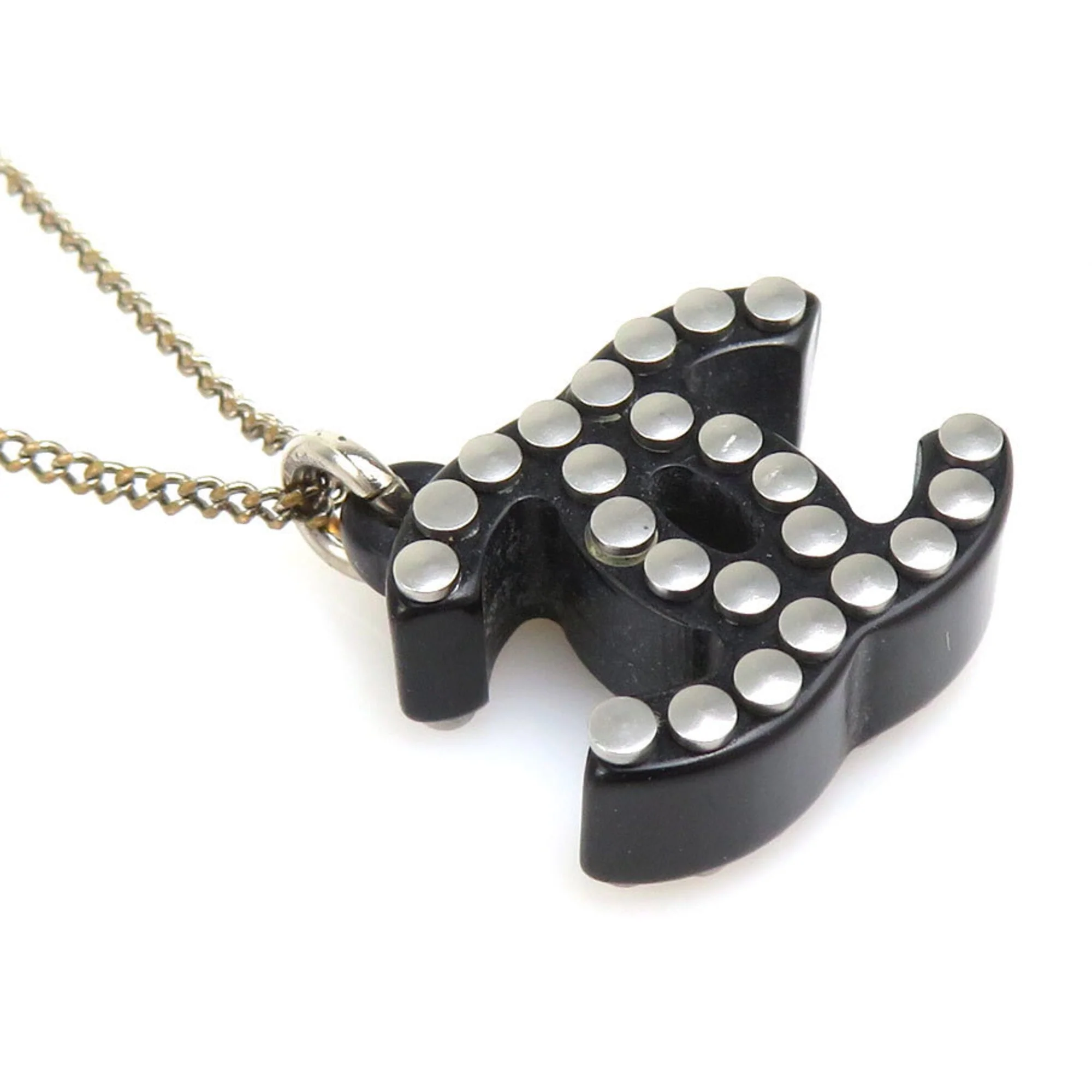 Pendant Necklace Metal and Resin Black