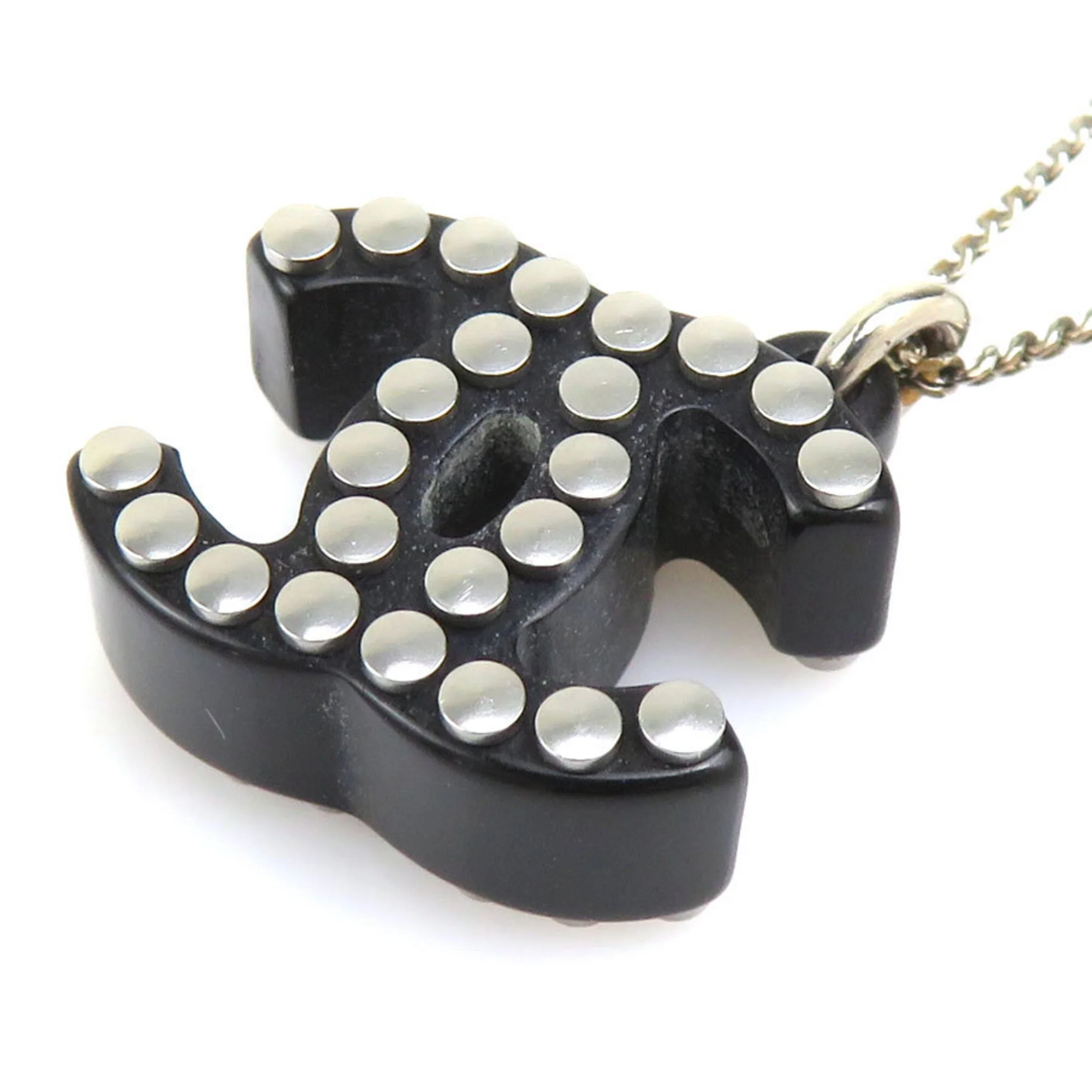 Pendant Necklace Metal and Resin Black - Image 5