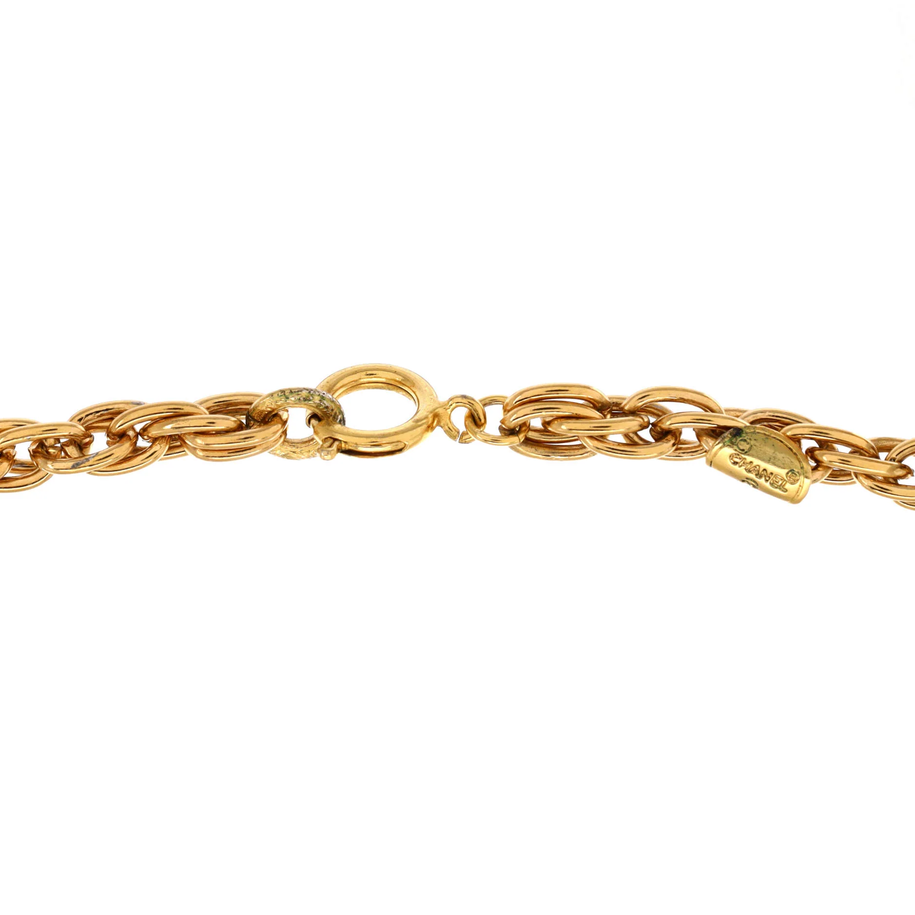 Vintage CC Pendant Choker Necklace Metal with Crystals - Image 3