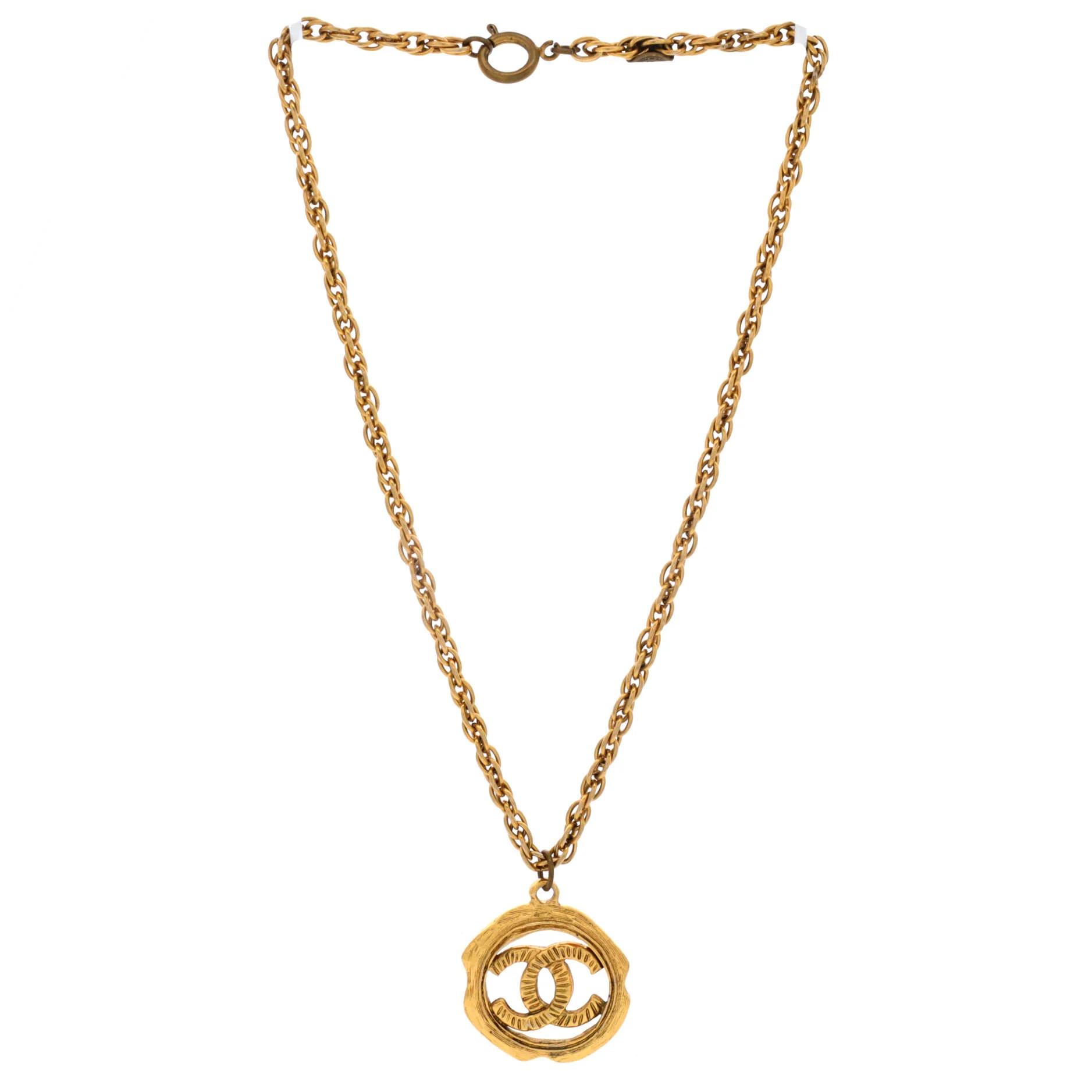 Vintage CC Round Pendant Choker Necklace Metal - Image 2