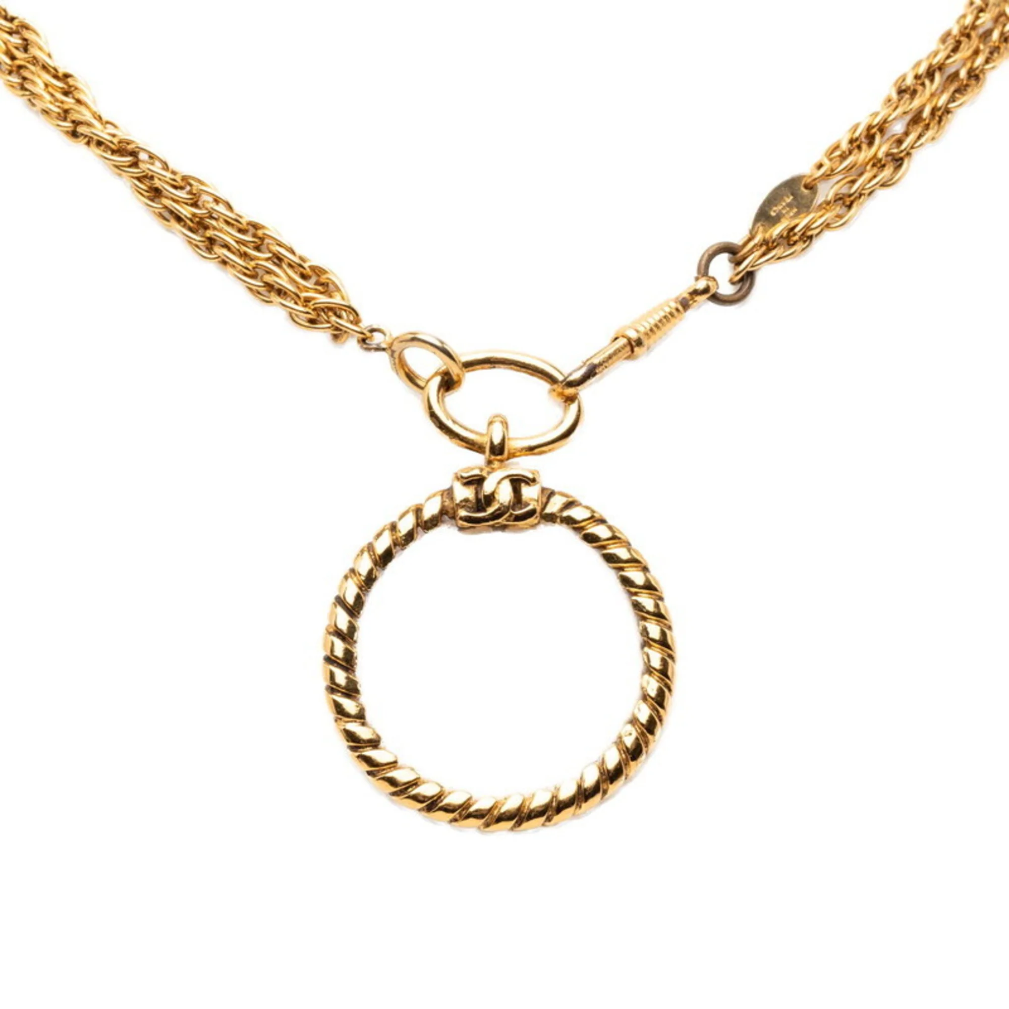 Vintage Magnifying Glass Pendant Necklace Metal Double Strand - Image 2