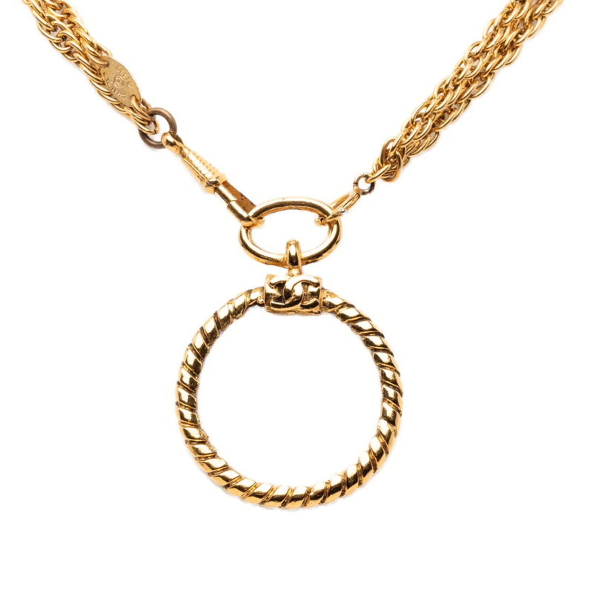 Vintage Magnifying Glass Pendant Necklace Metal Double Strand - Image 3