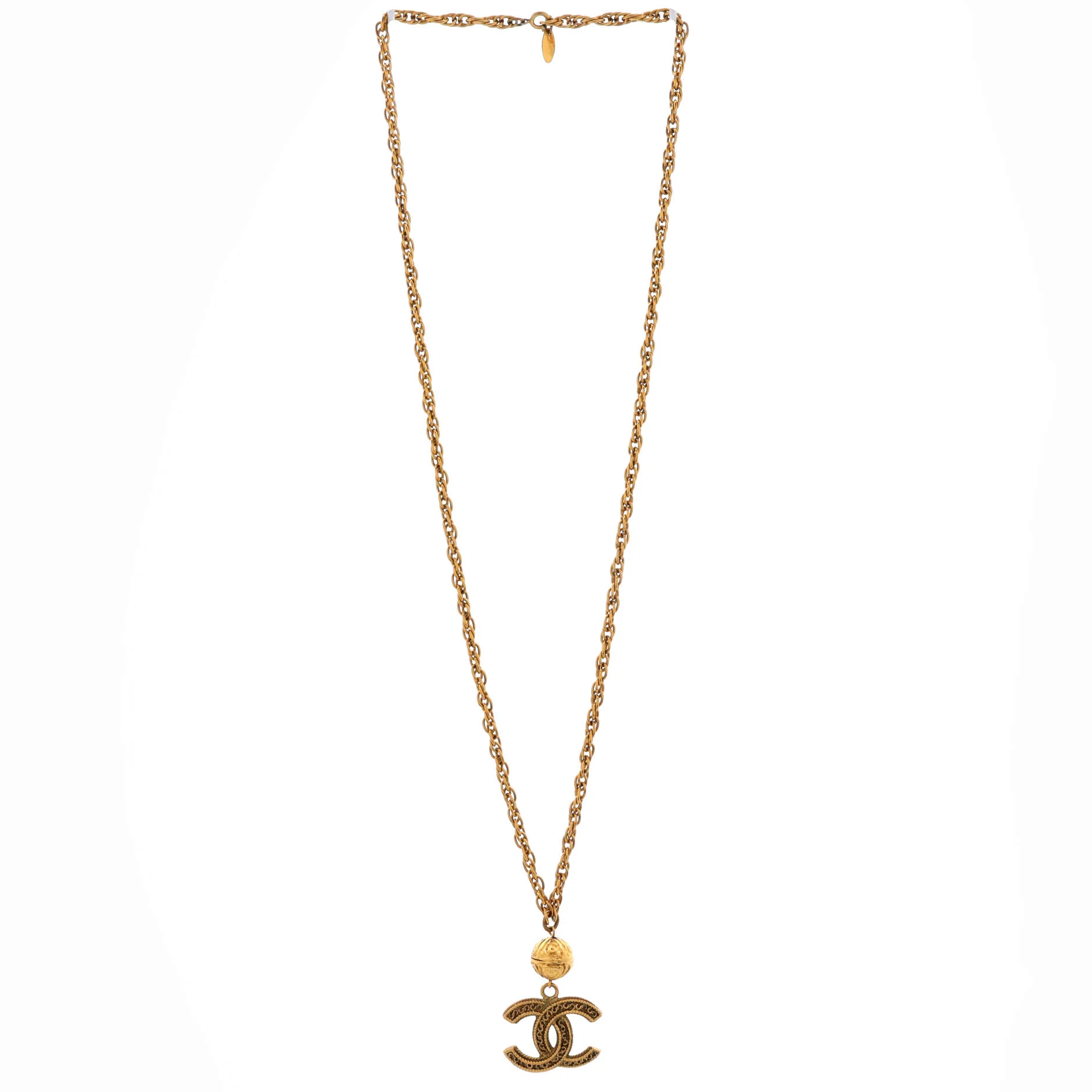 Vintage Medallion CC Drop Pendant Necklace Metal - Image 2