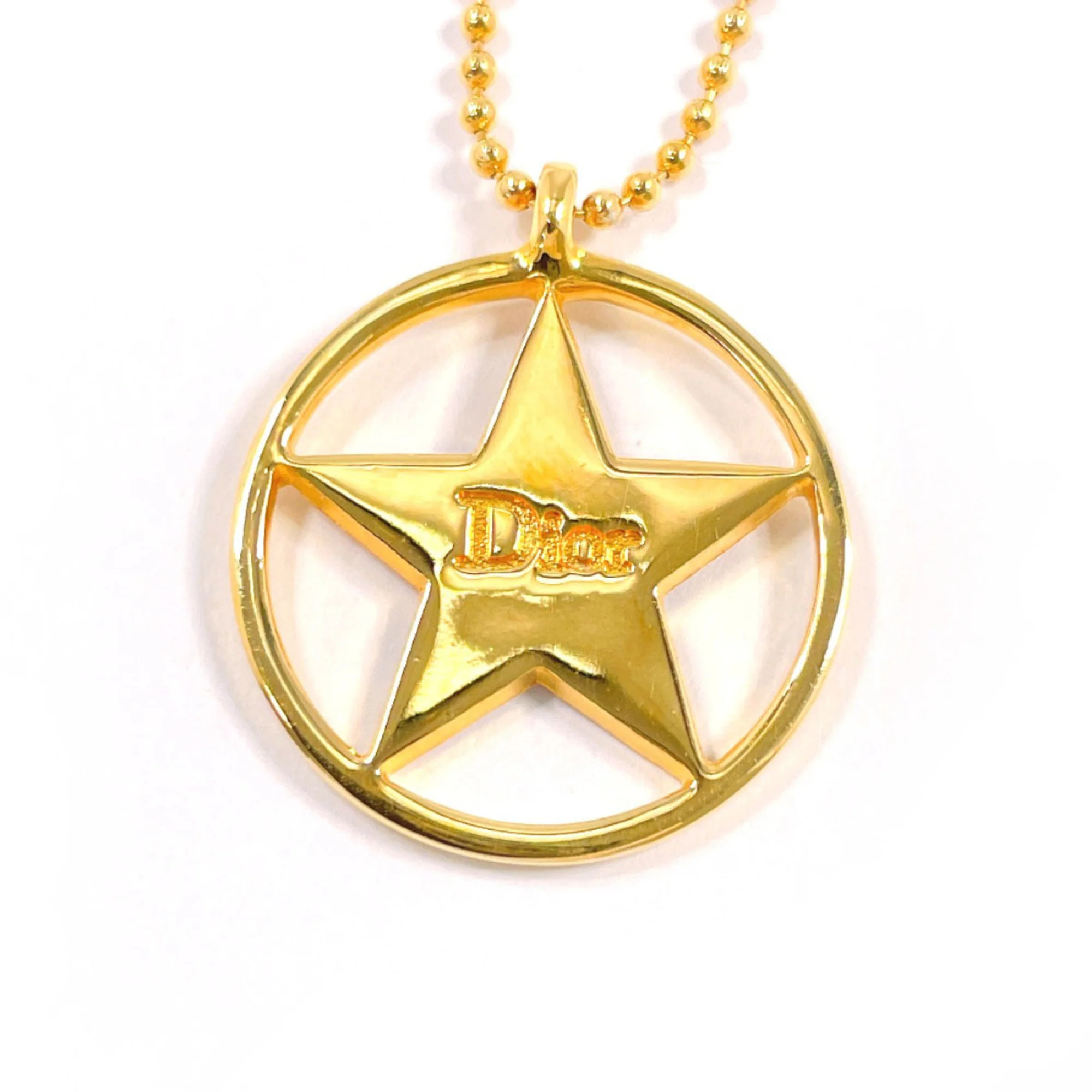 Circle Star Pendant Necklace Metal Gold Orange - Image 3