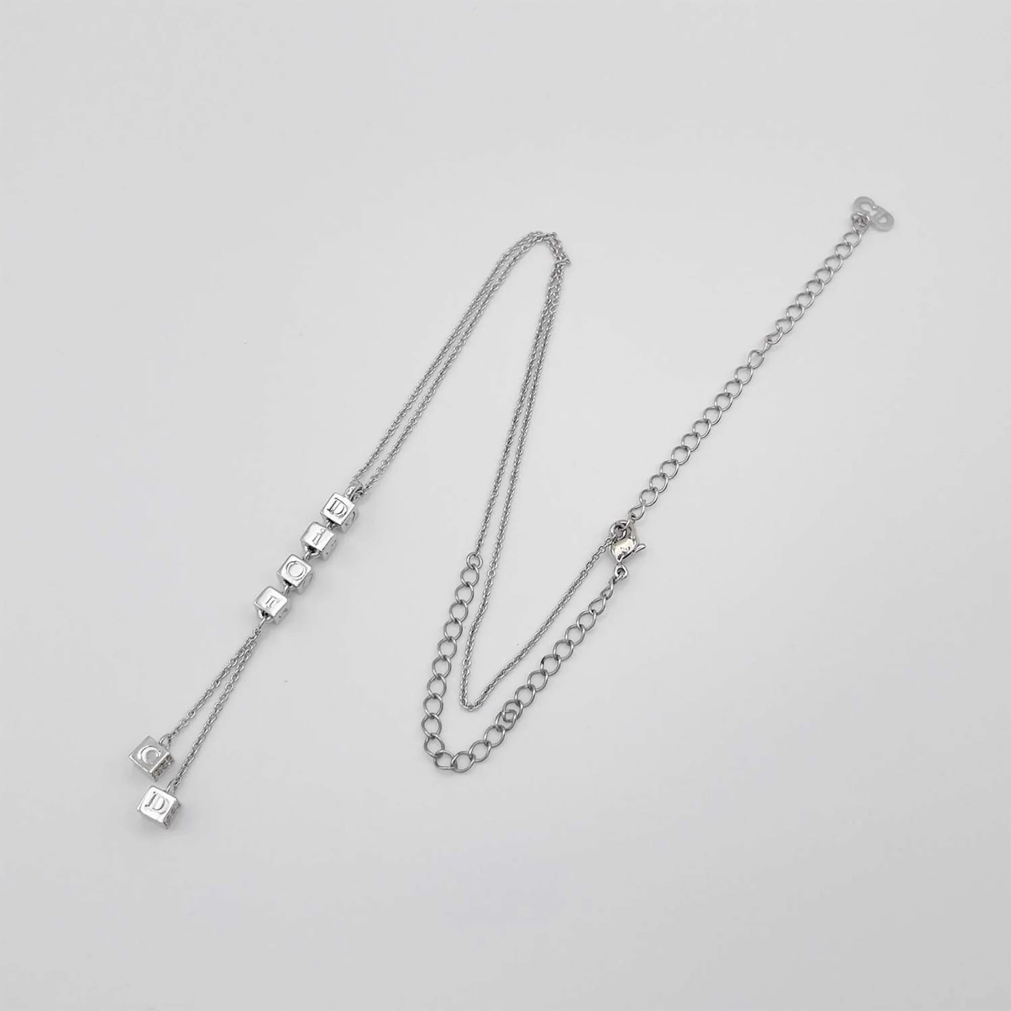 Dice Lariat Pendant Necklace Metal Silver With Rhinestone - Image 6