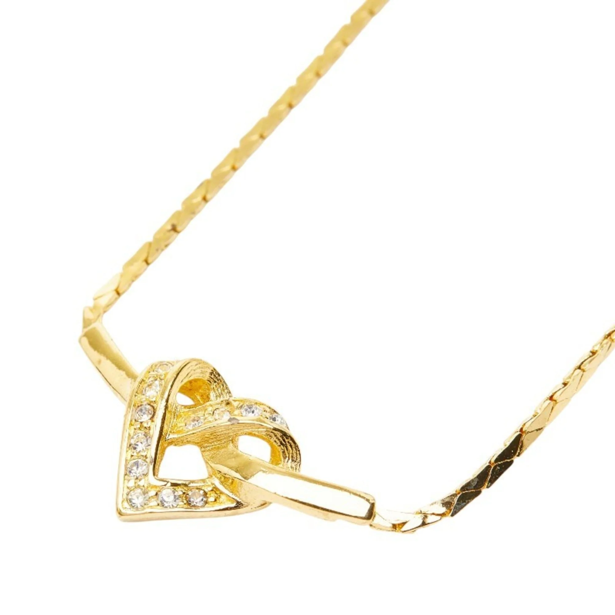 Heart Pendant Necklace Gold and Rhinestone