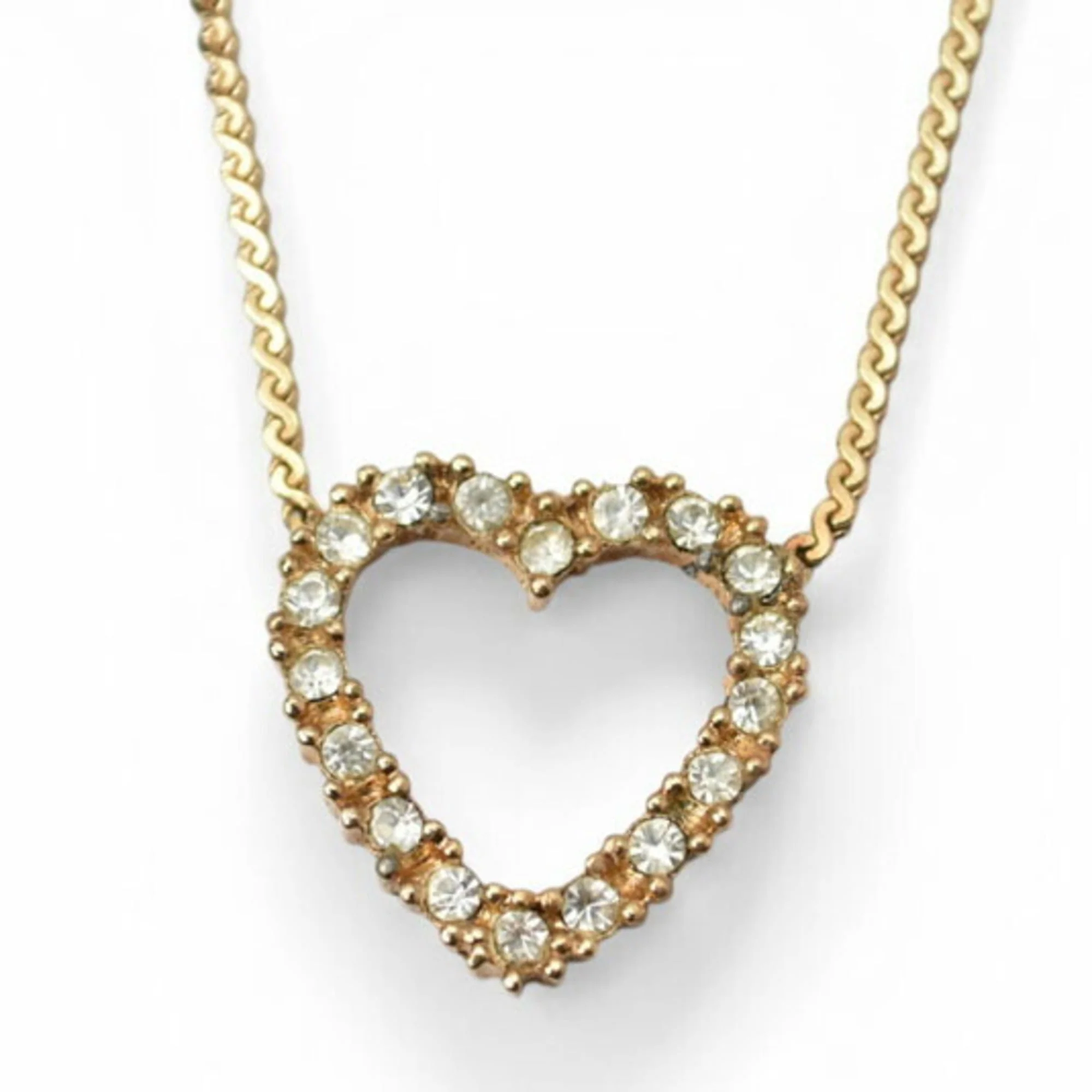 Heart Pendant Necklace Gold and Rhinestone - Image 2