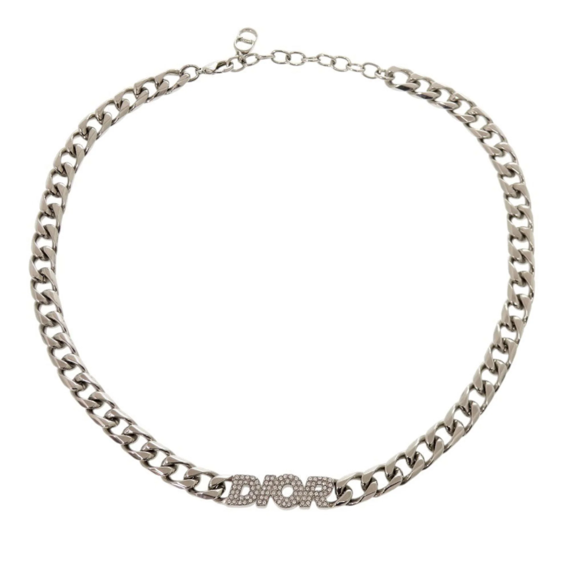 Pendant Necklace Brass Silver With Rhinestone