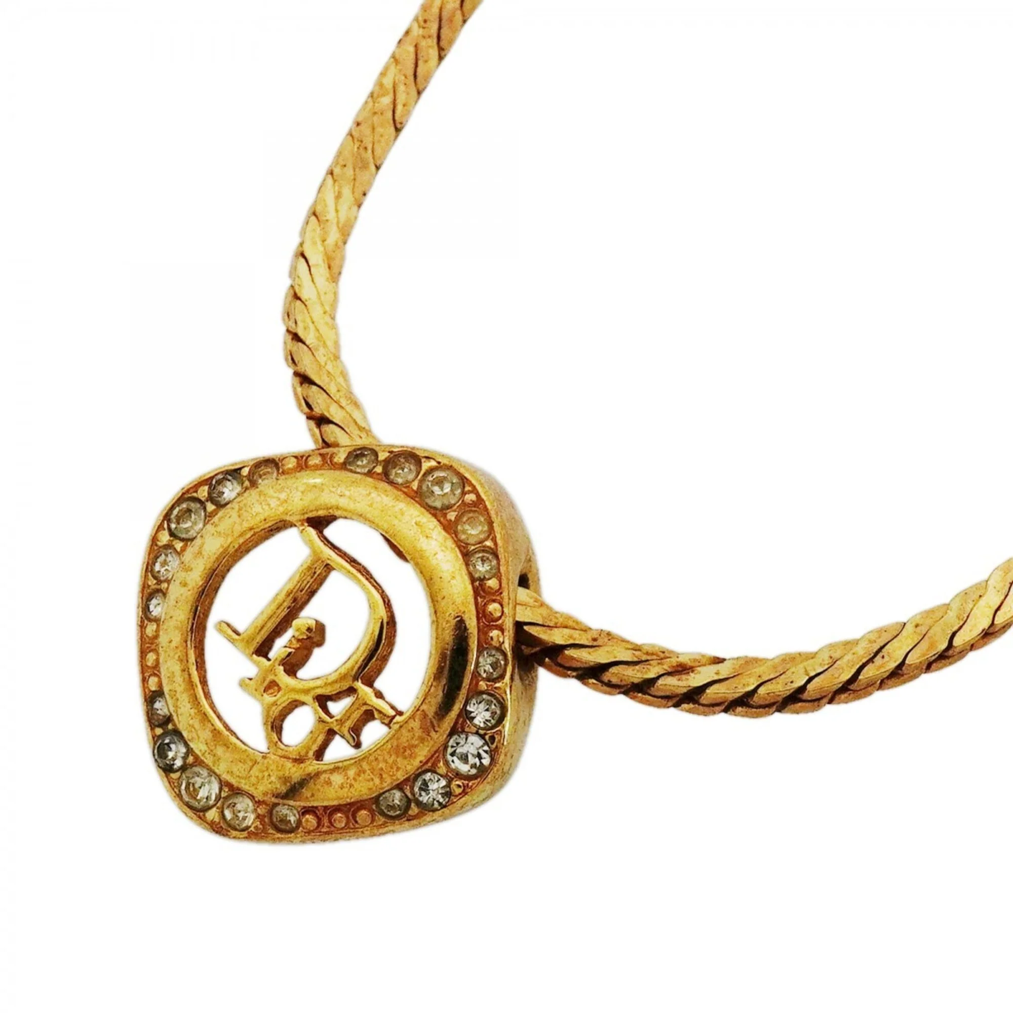 Pendant Necklace Gold and Rhinestone