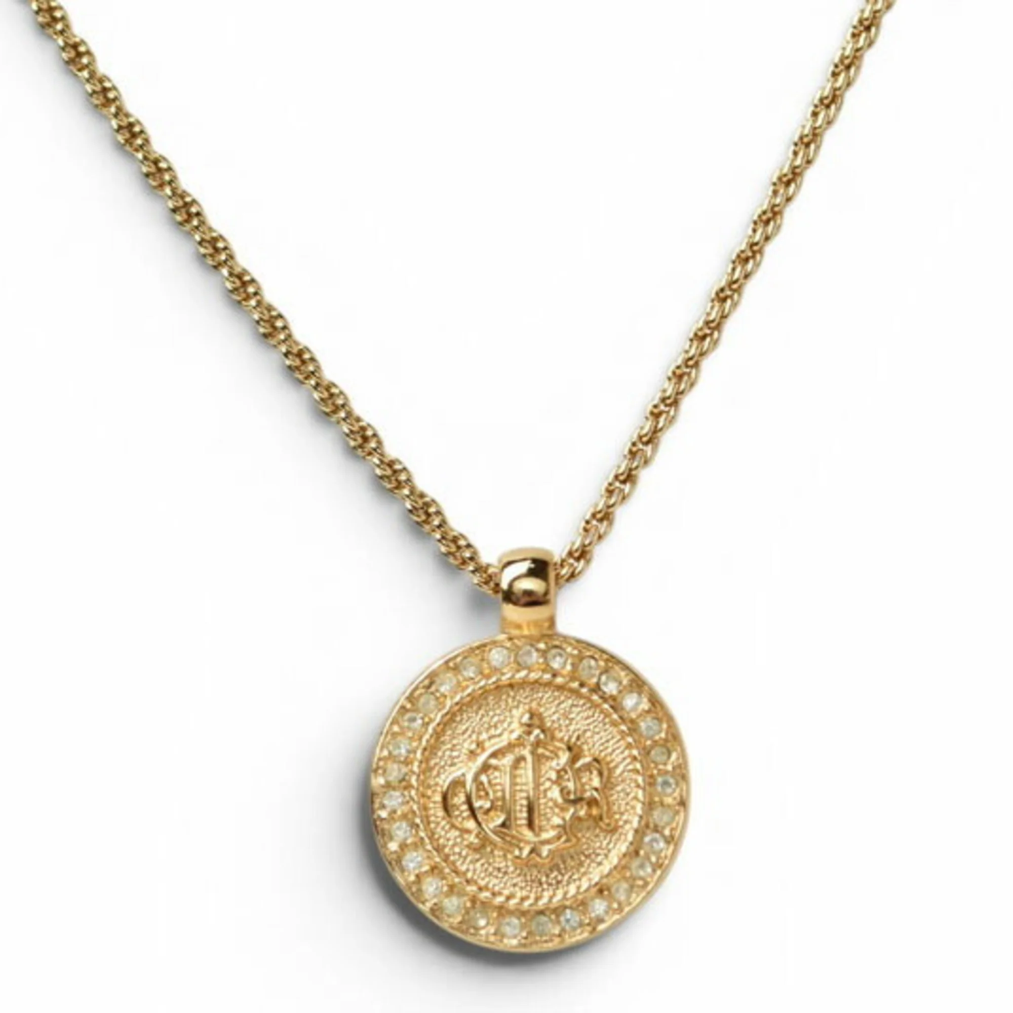 Pendant Necklace Gold and Rhinestone
