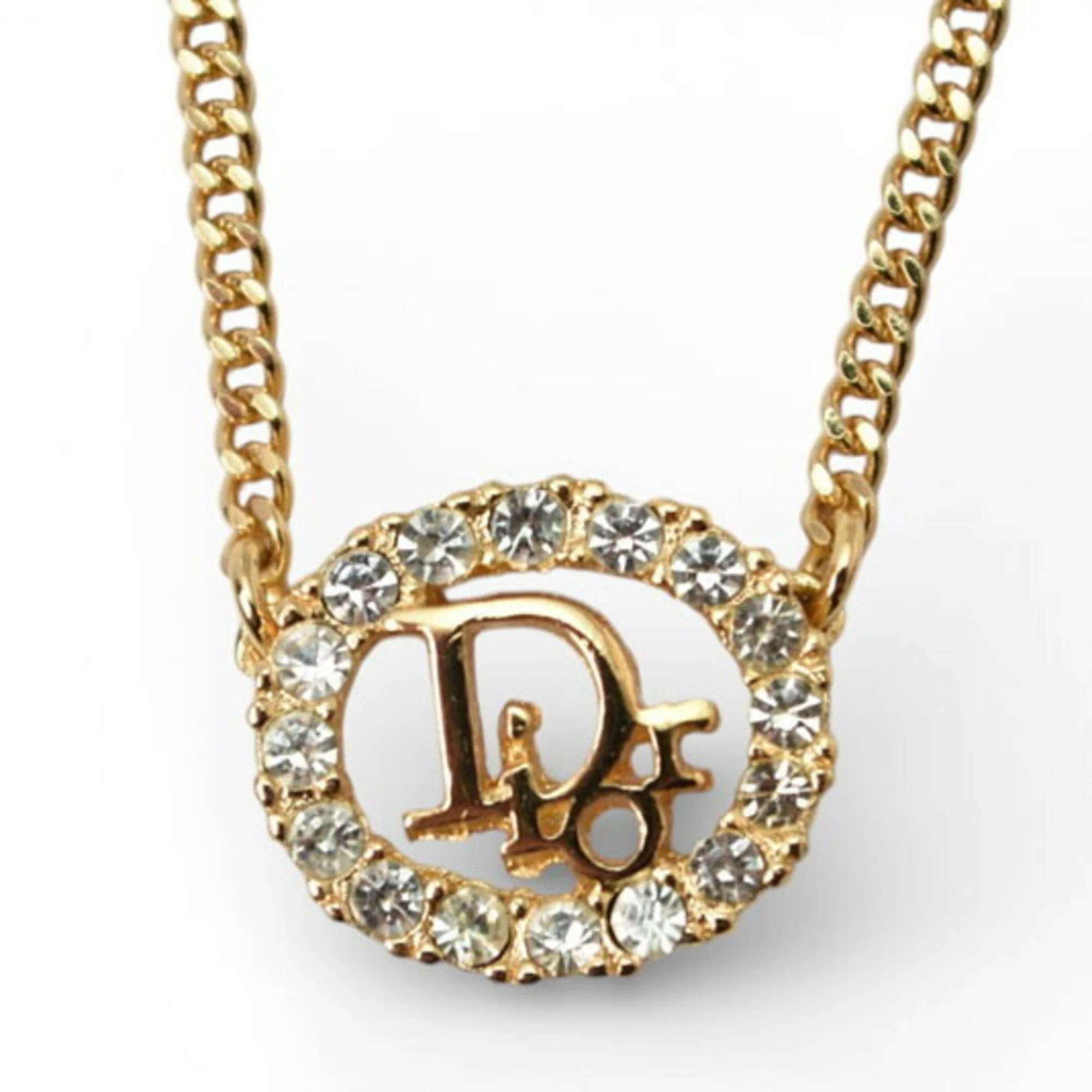 Pendant Necklace Gold and Rhinestone