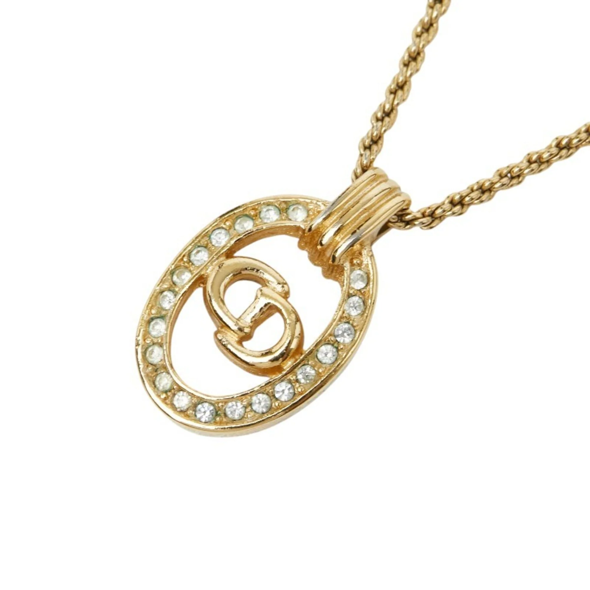 Pendant Necklace Gold Plated and Rhinestone
