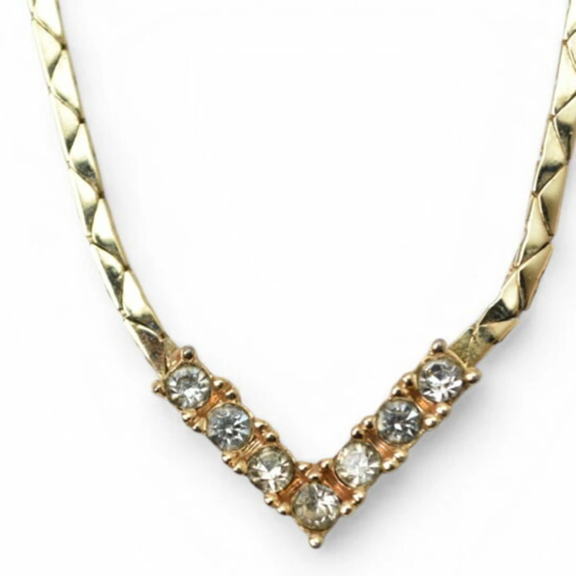 Pendant Necklace Gold V-Shaped With Rhinestone - Image 2