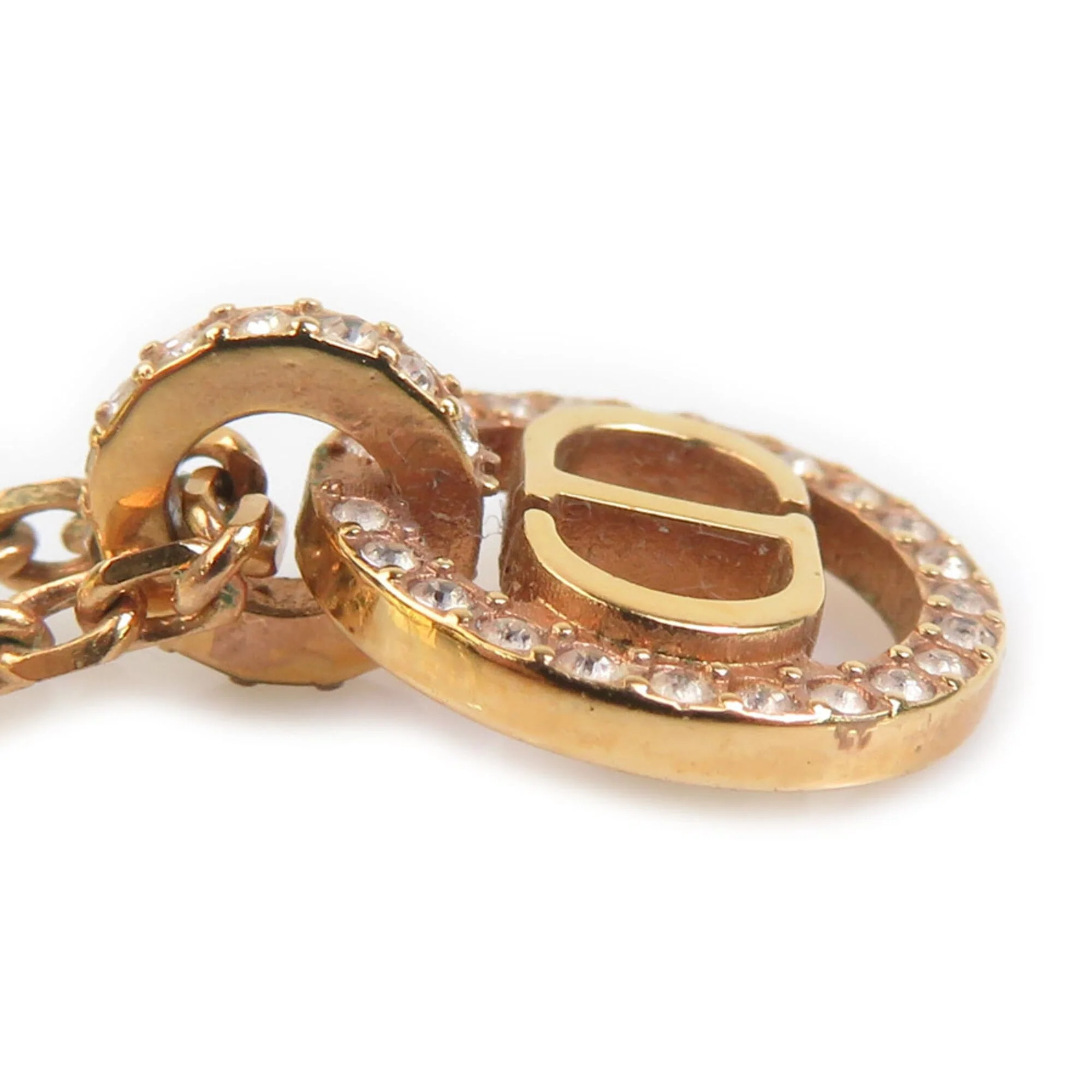 Pendant Necklace Metal and Rhinestone Gold Light Pink - Image 3