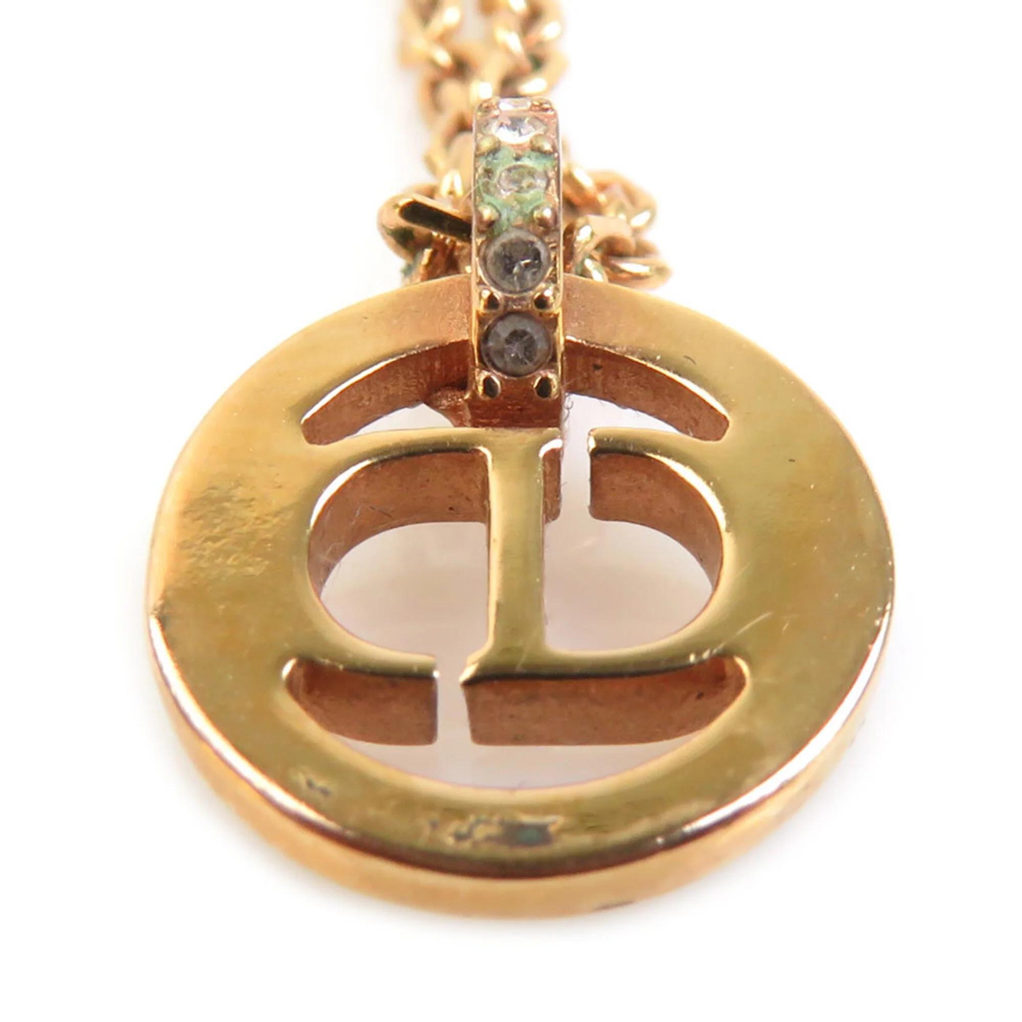 Pendant Necklace Metal and Rhinestone Gold Light Pink - Image 4