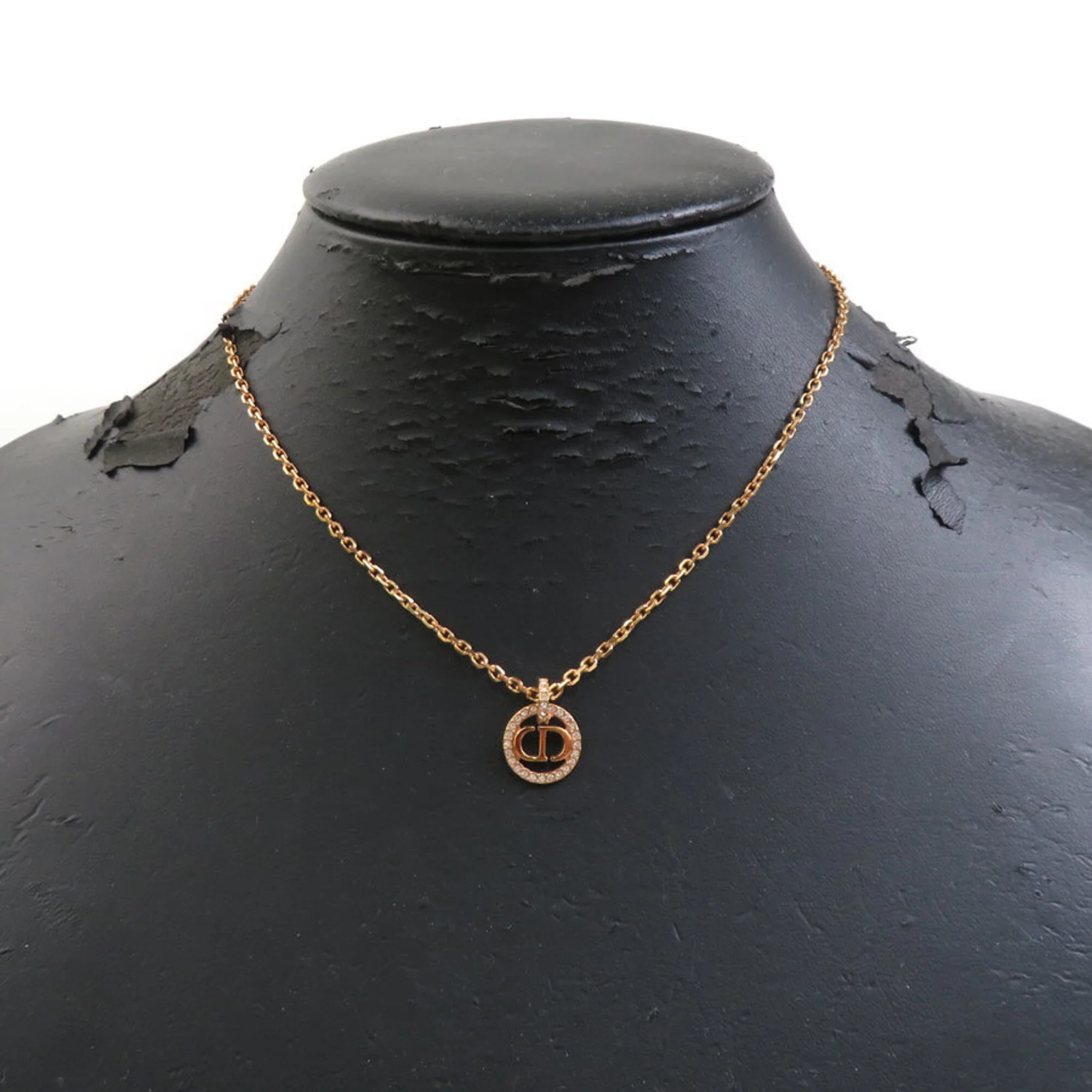 Pendant Necklace Metal and Rhinestone Gold Light Pink - Image 7