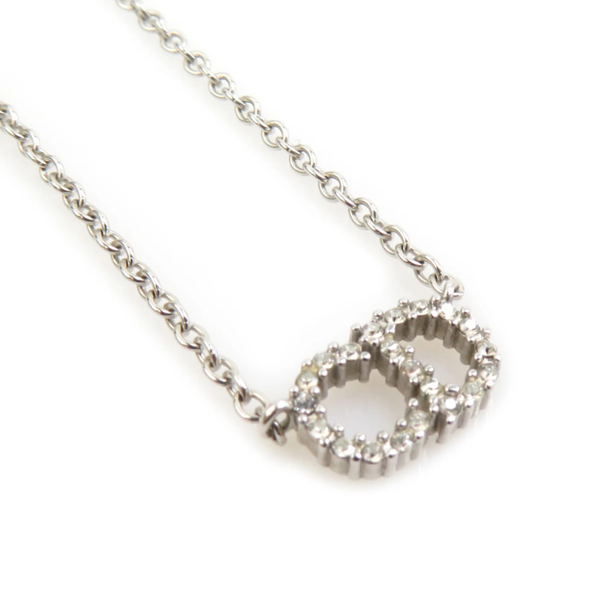 Pendant Necklace Metal and Rhinestone Silver