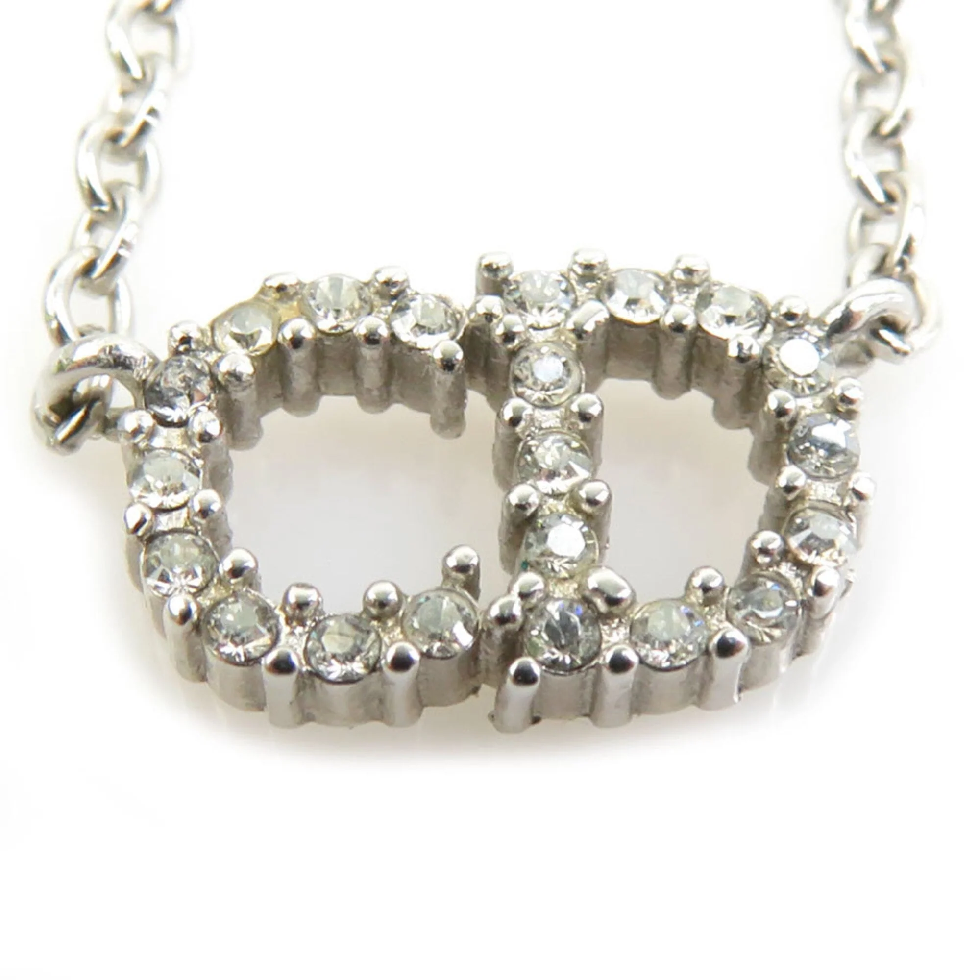 Pendant Necklace Metal and Rhinestone Silver - Image 3
