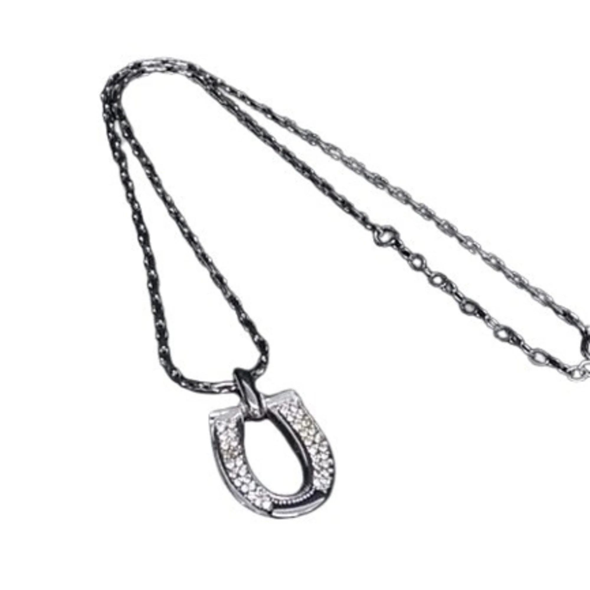 Pendant Necklace Metal Silver with Rhinestones