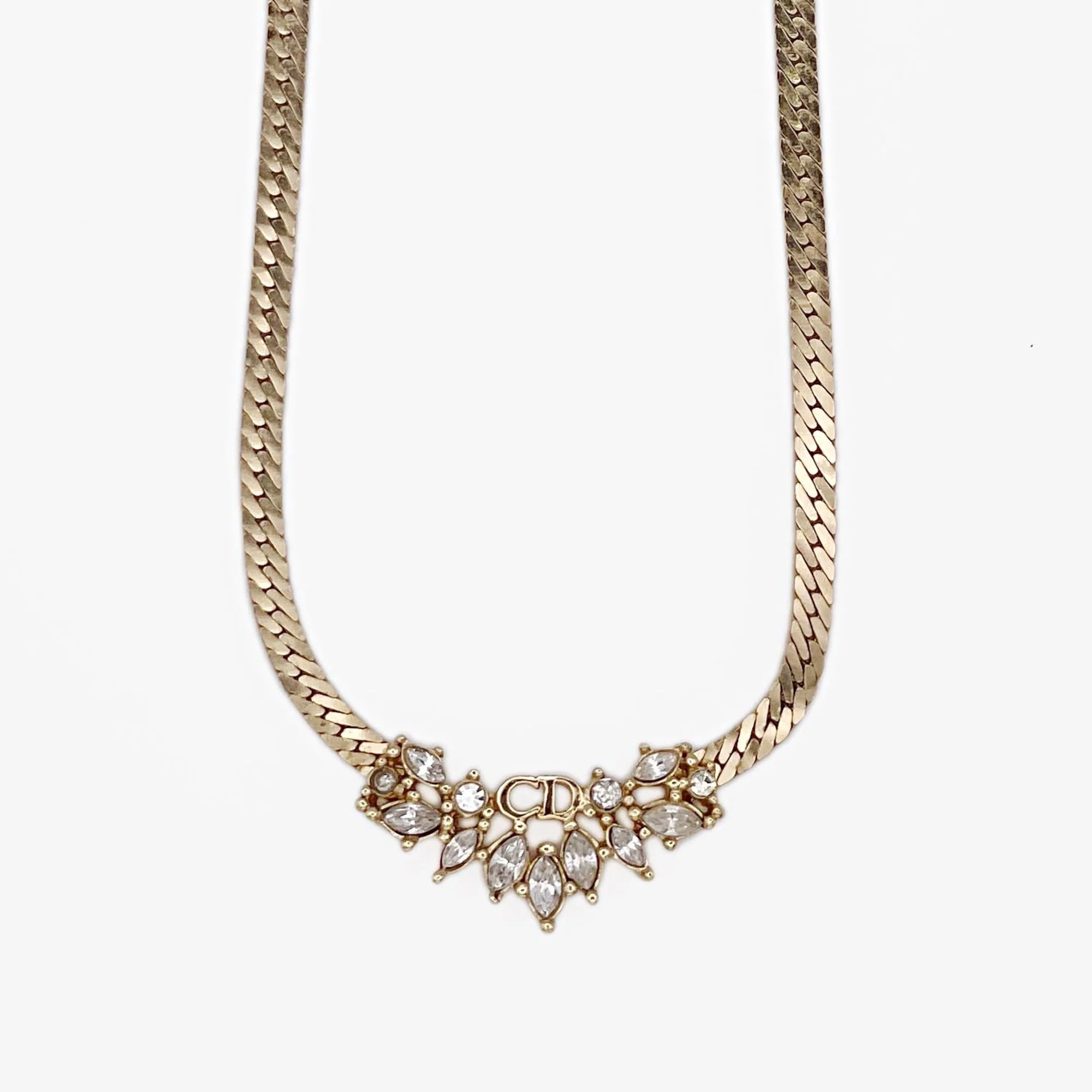 Pendant Necklace Metal with Rhinestone Gold