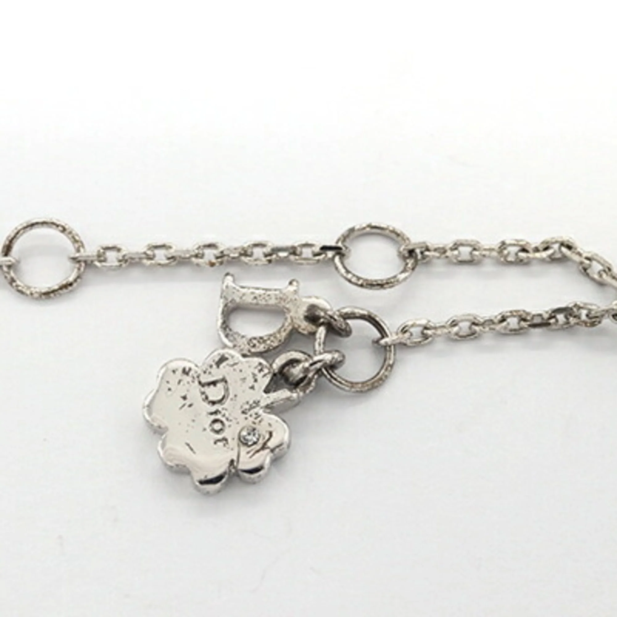 Ribbon Design Pendant Necklace Metal and Rhinestone Silver - Image 4