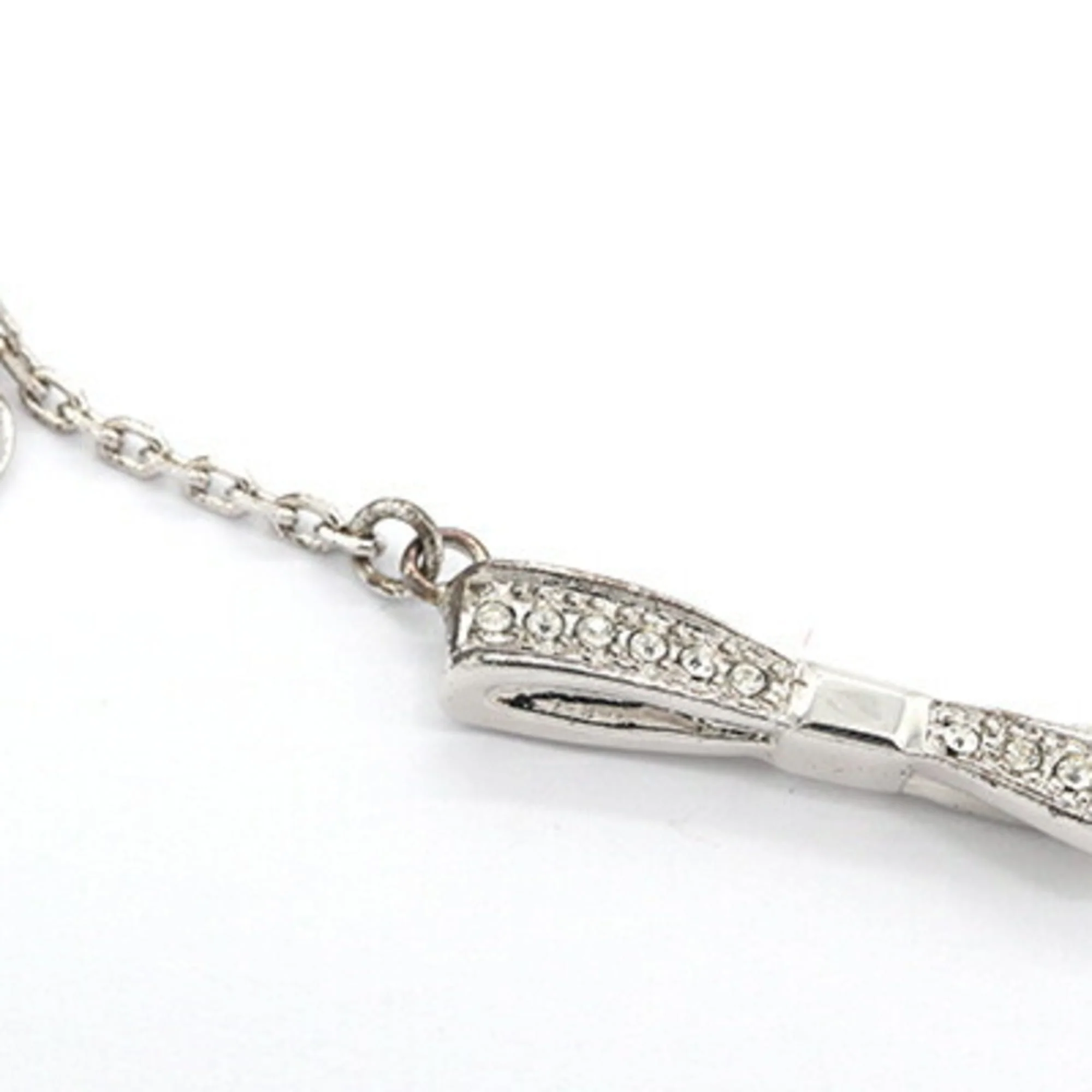 Ribbon Design Pendant Necklace Metal and Rhinestone Silver - Image 6