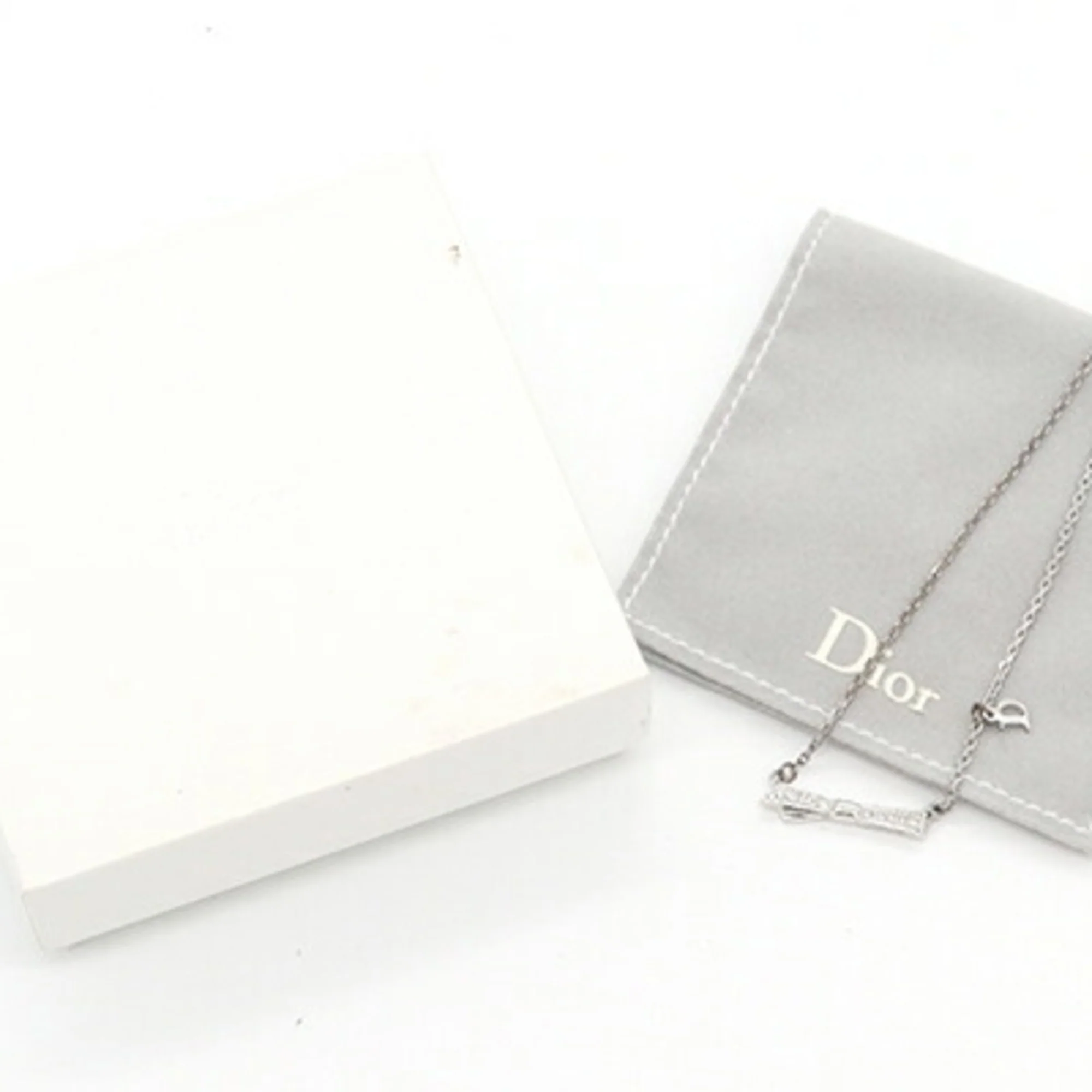 Ribbon Design Pendant Necklace Metal and Rhinestone Silver - Image 8