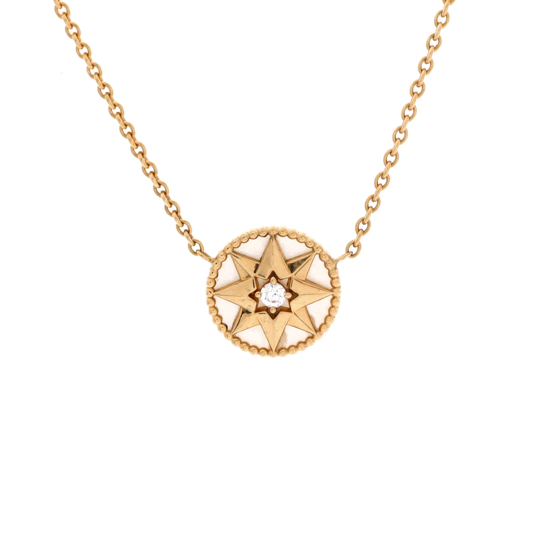 Rose des Vents Necklace 18K Yellow Gold with Diamond and Mother of Pearl 12mm