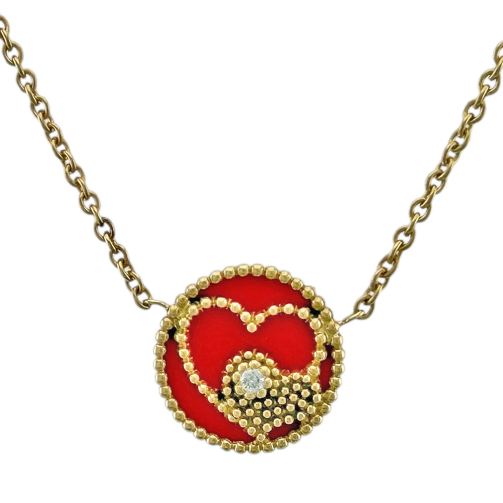 Rose Devan Coeur Pendant Necklace Ceramic and 18K Yellow Gold with Diamond