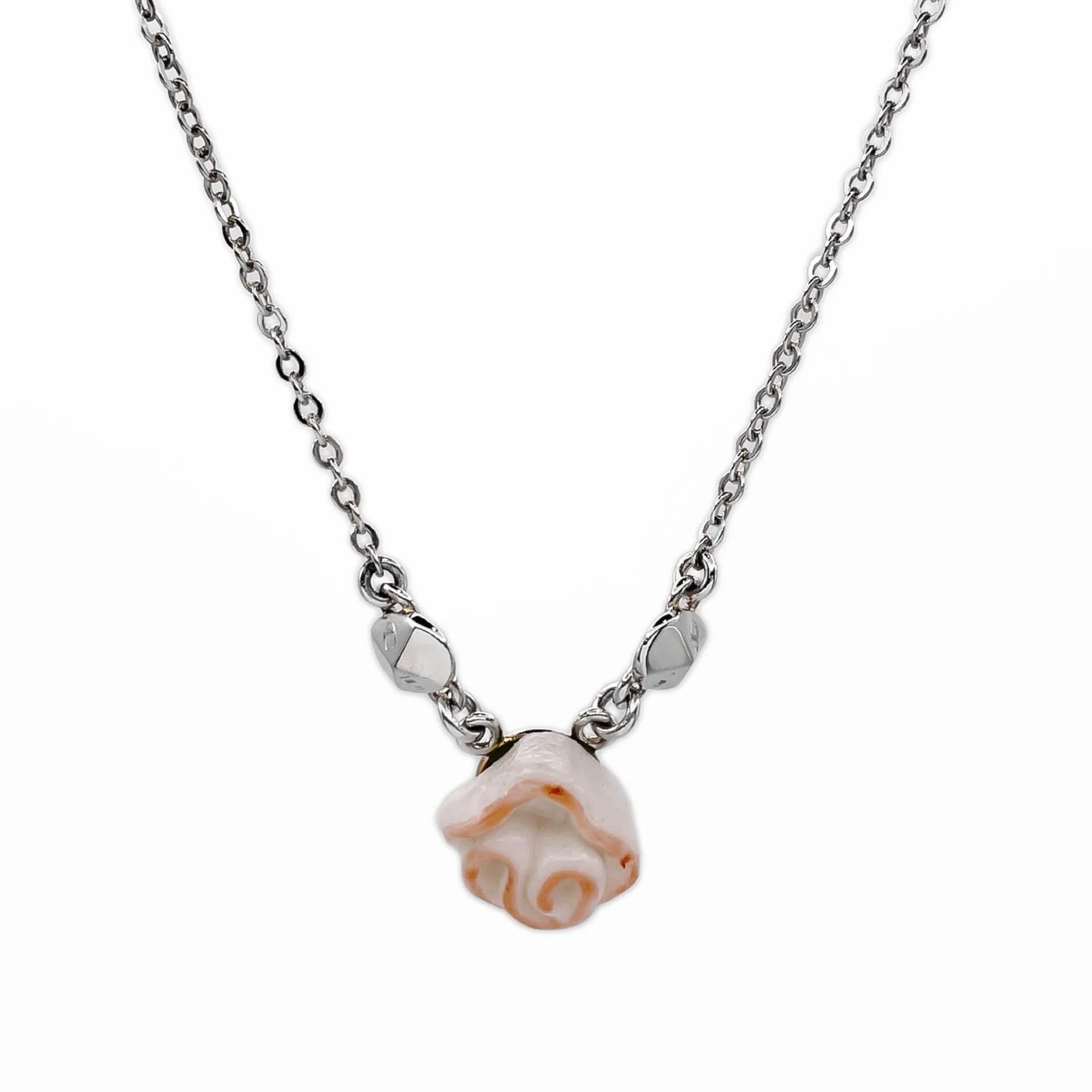 Rose Flower Pendant Necklace Metal Silver