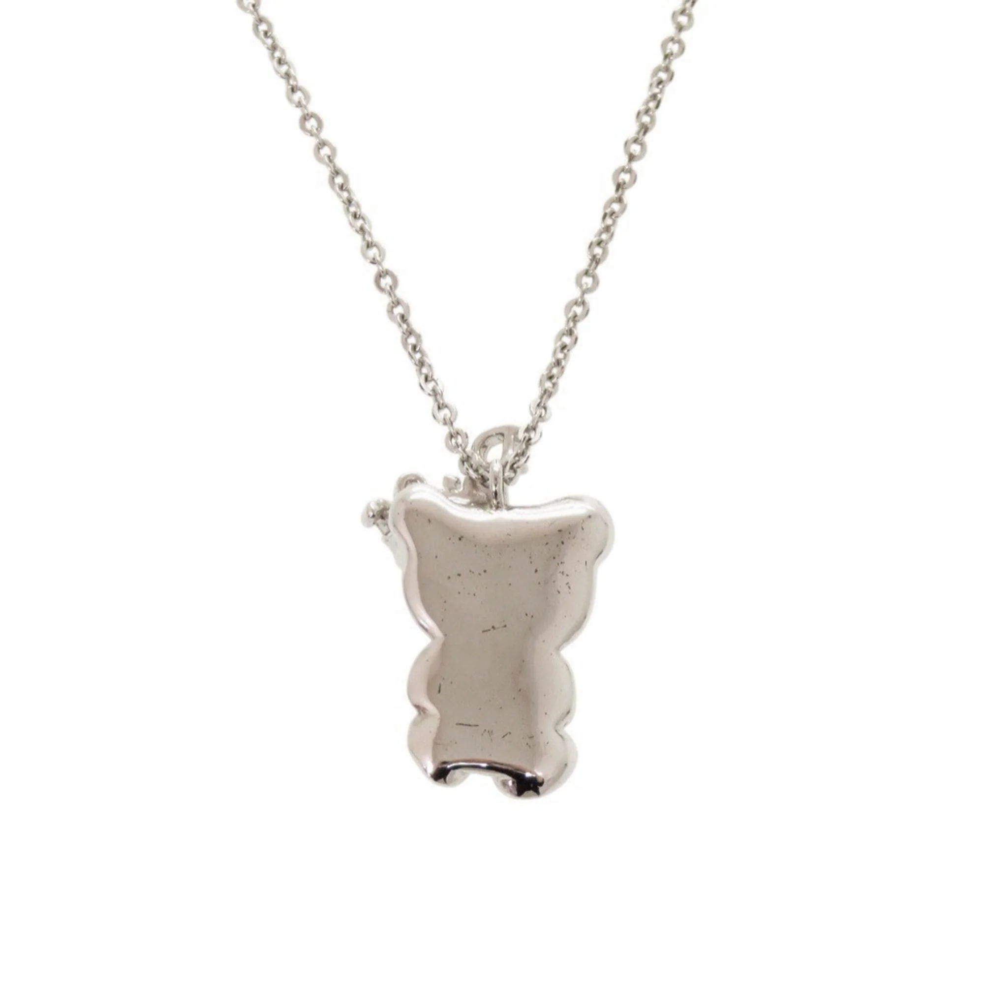 Teddy Bear Crown Pendant Necklace Metal Silver - Image 2