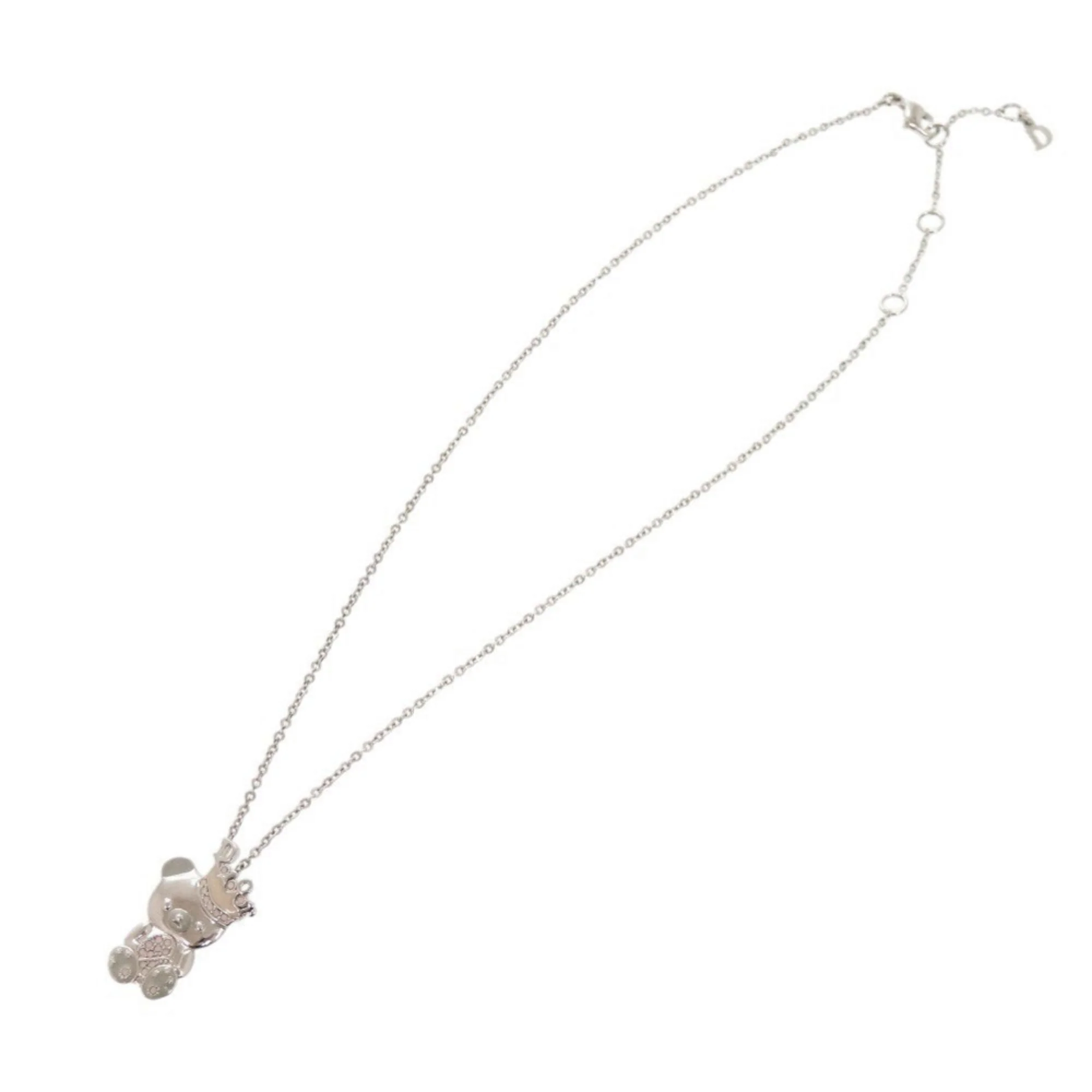 Teddy Bear Crown Pendant Necklace Metal Silver - Image 3
