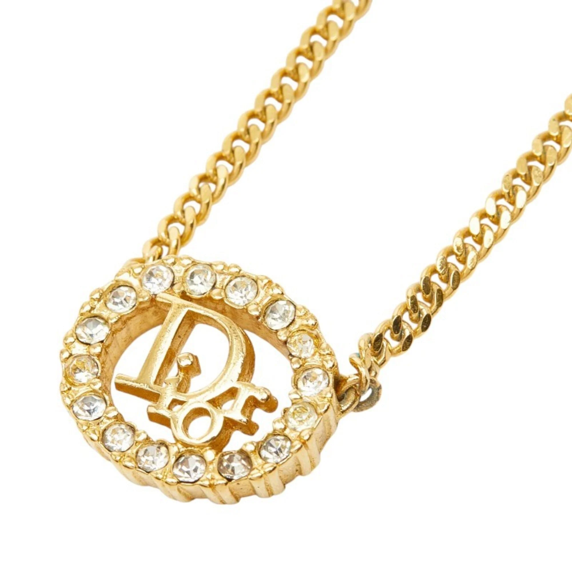 Vintage CD Pendant Necklace Gold and Rhinestone