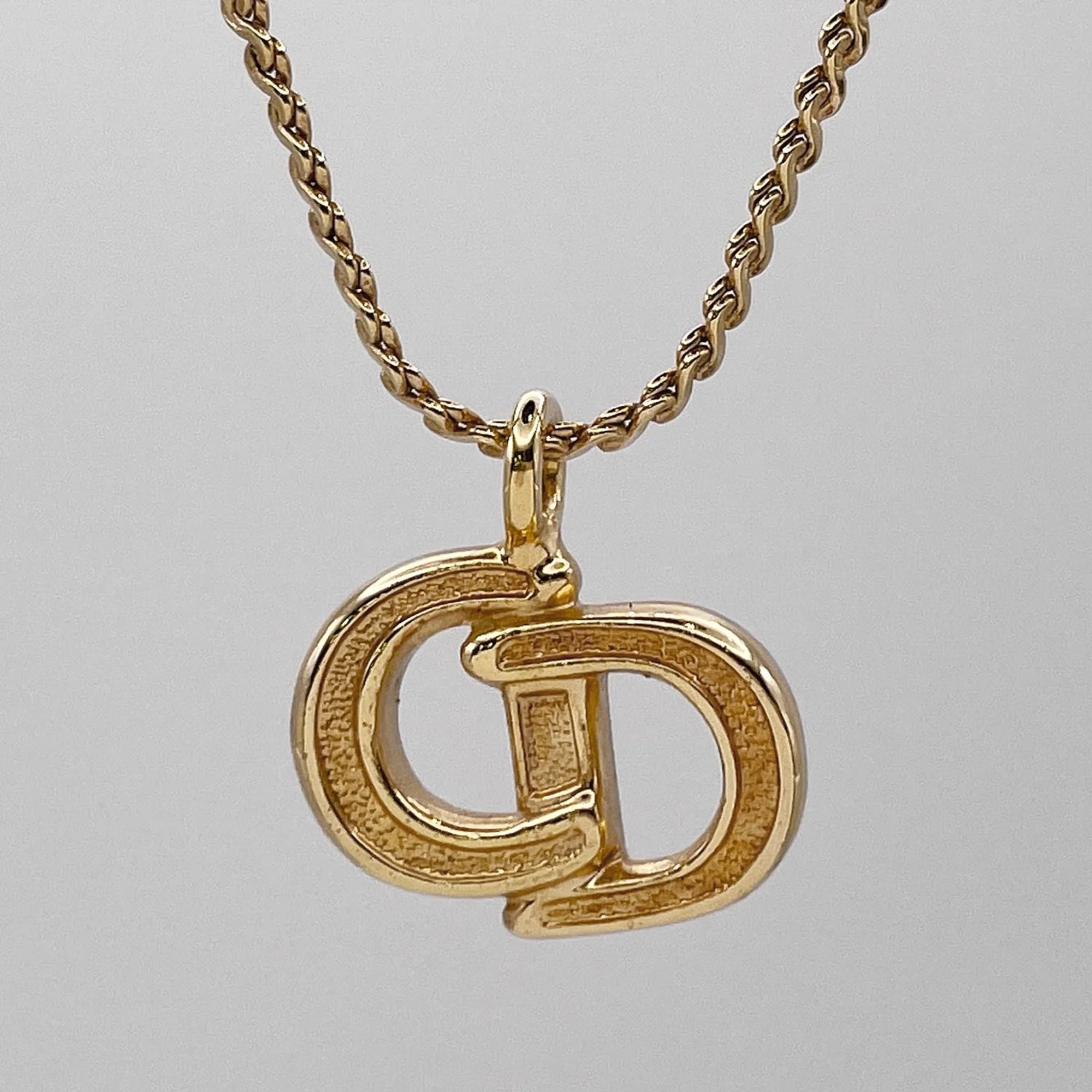 Vintage CD Snake Chain Pendant Necklace Metal Gold - Image 2