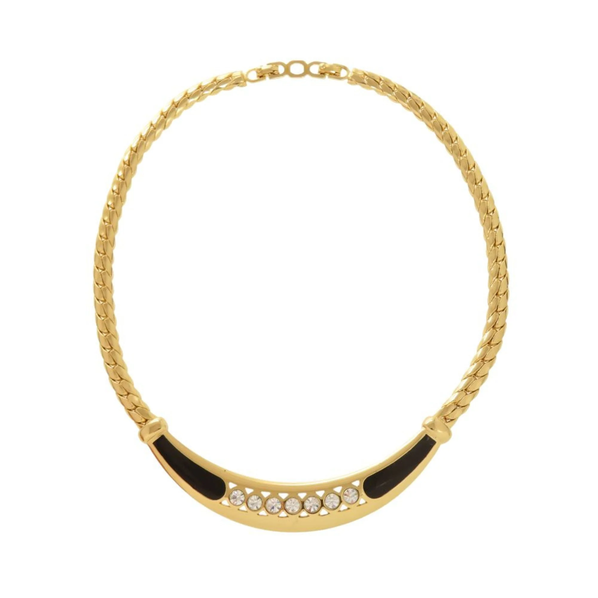 Vintage Choker Necklace Metal Black With Stone