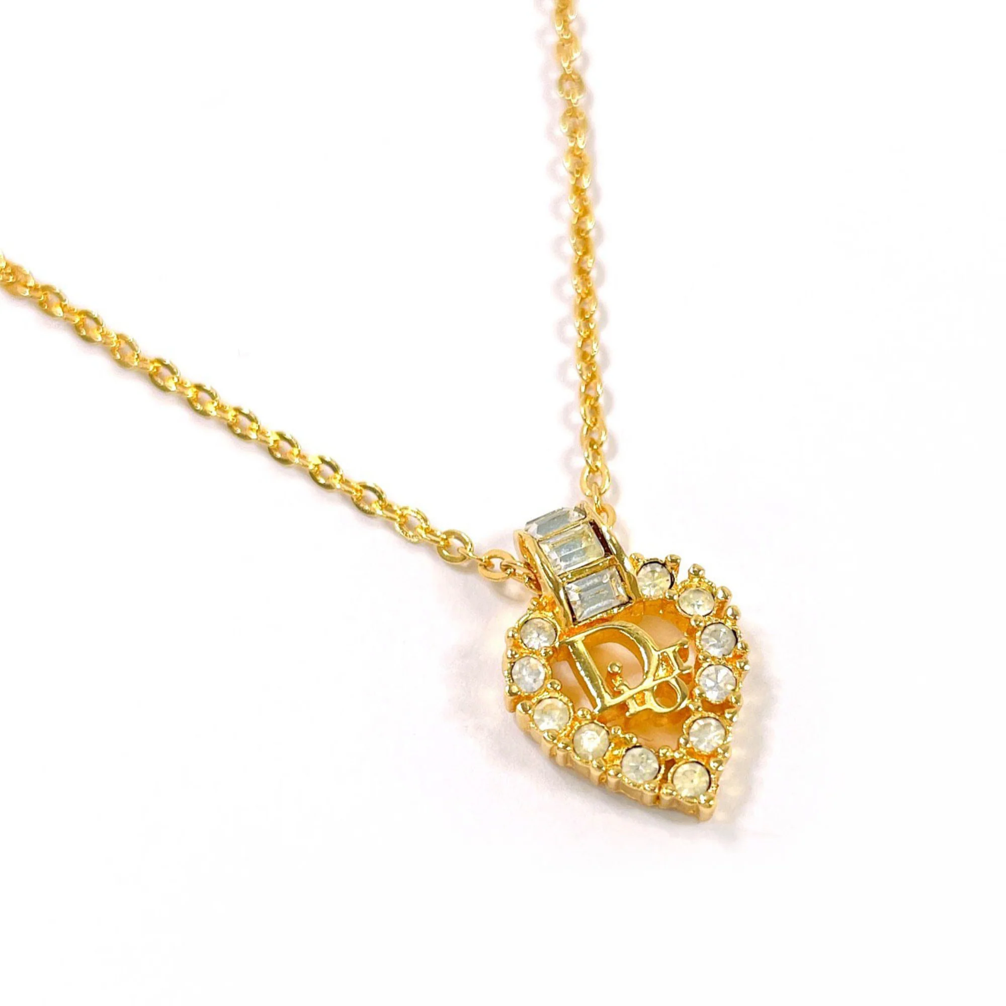 Vintage Heart Pendant Necklace Gold and Rhinestone