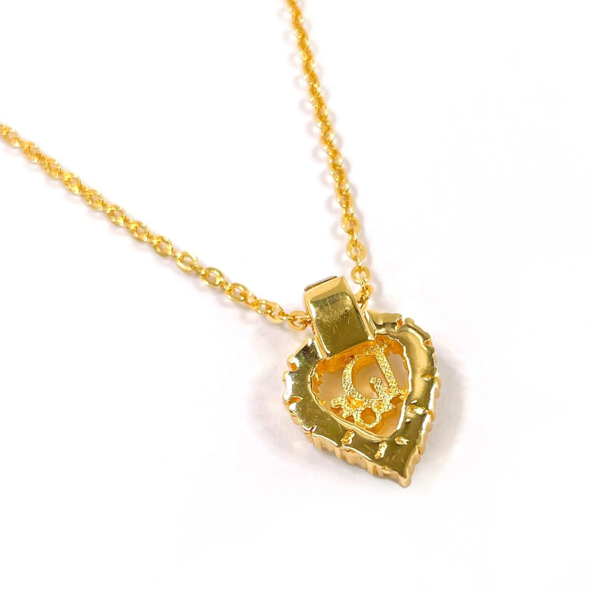 Vintage Heart Pendant Necklace Gold and Rhinestone - Image 2