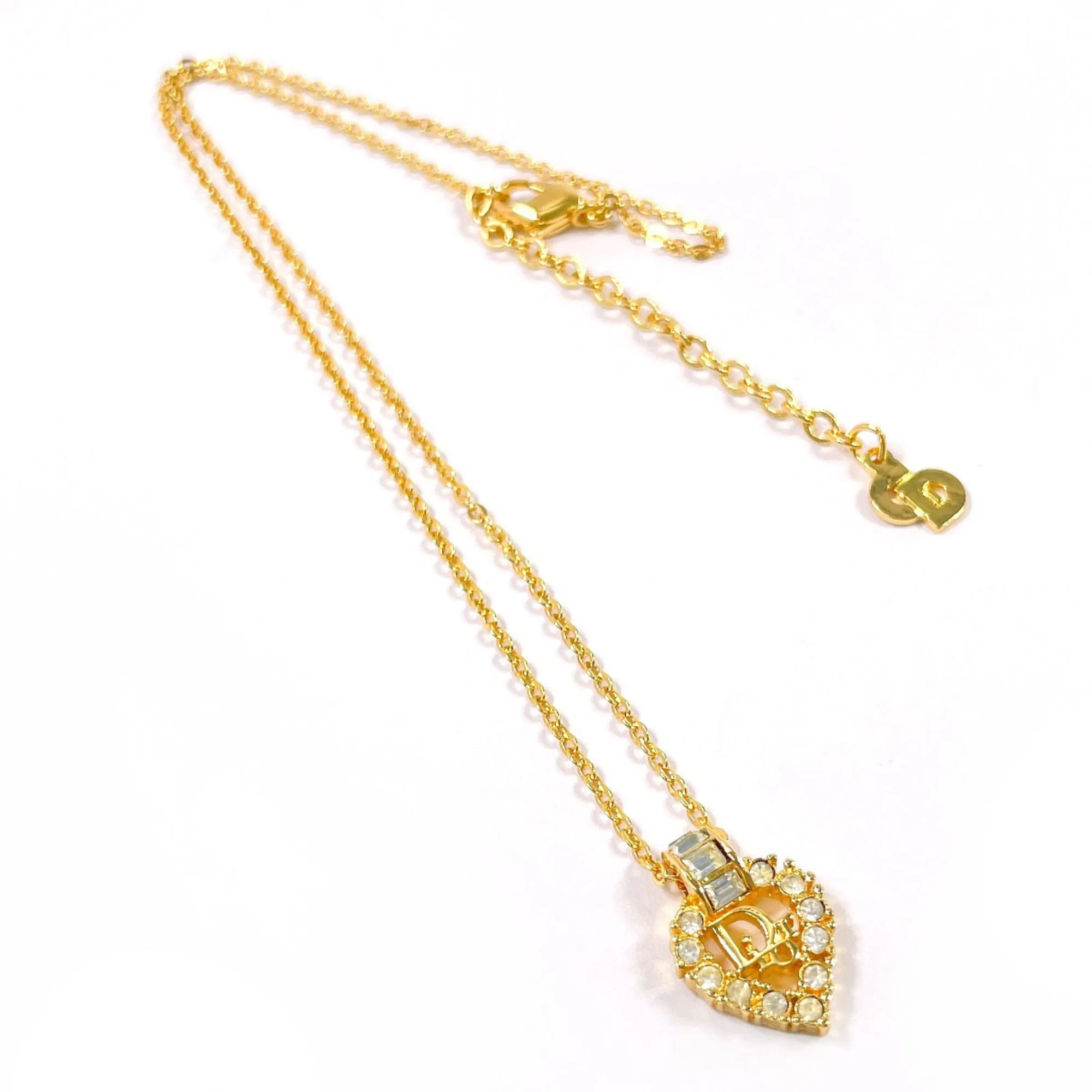 Vintage Heart Pendant Necklace Gold and Rhinestone - Image 3