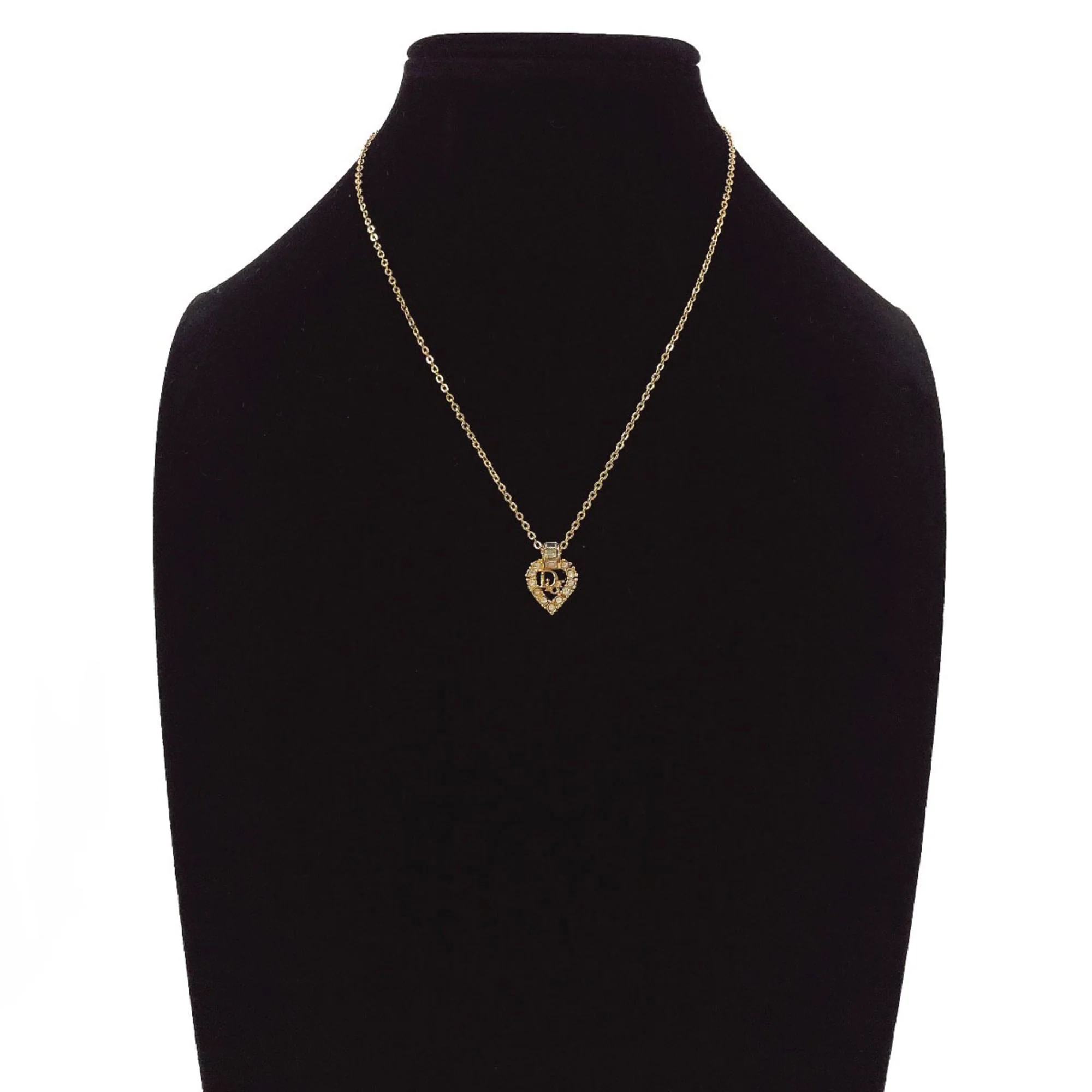 Vintage Heart Pendant Necklace Gold and Rhinestone - Image 6
