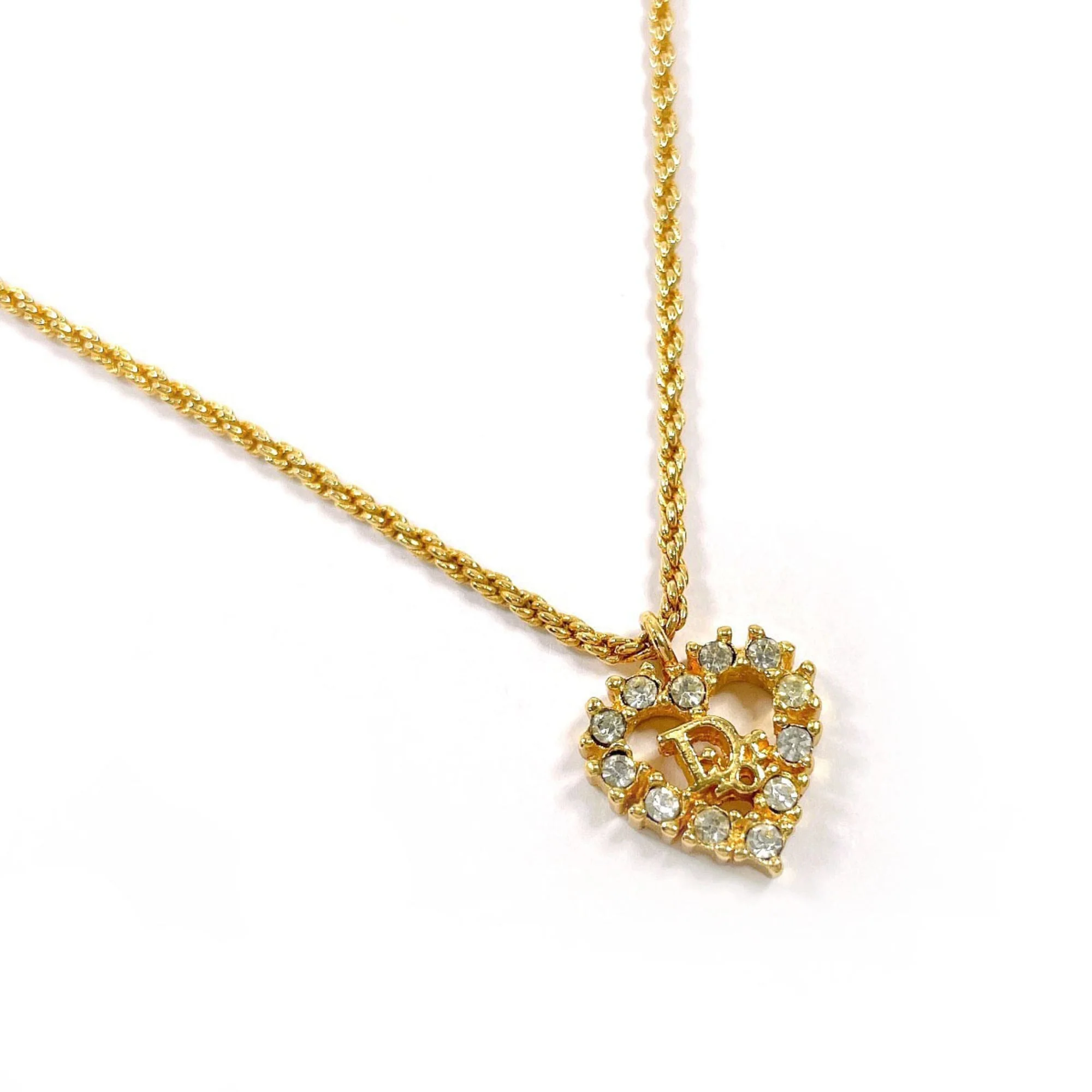 Vintage Pendant Necklace Metal and Rhinestone Gold