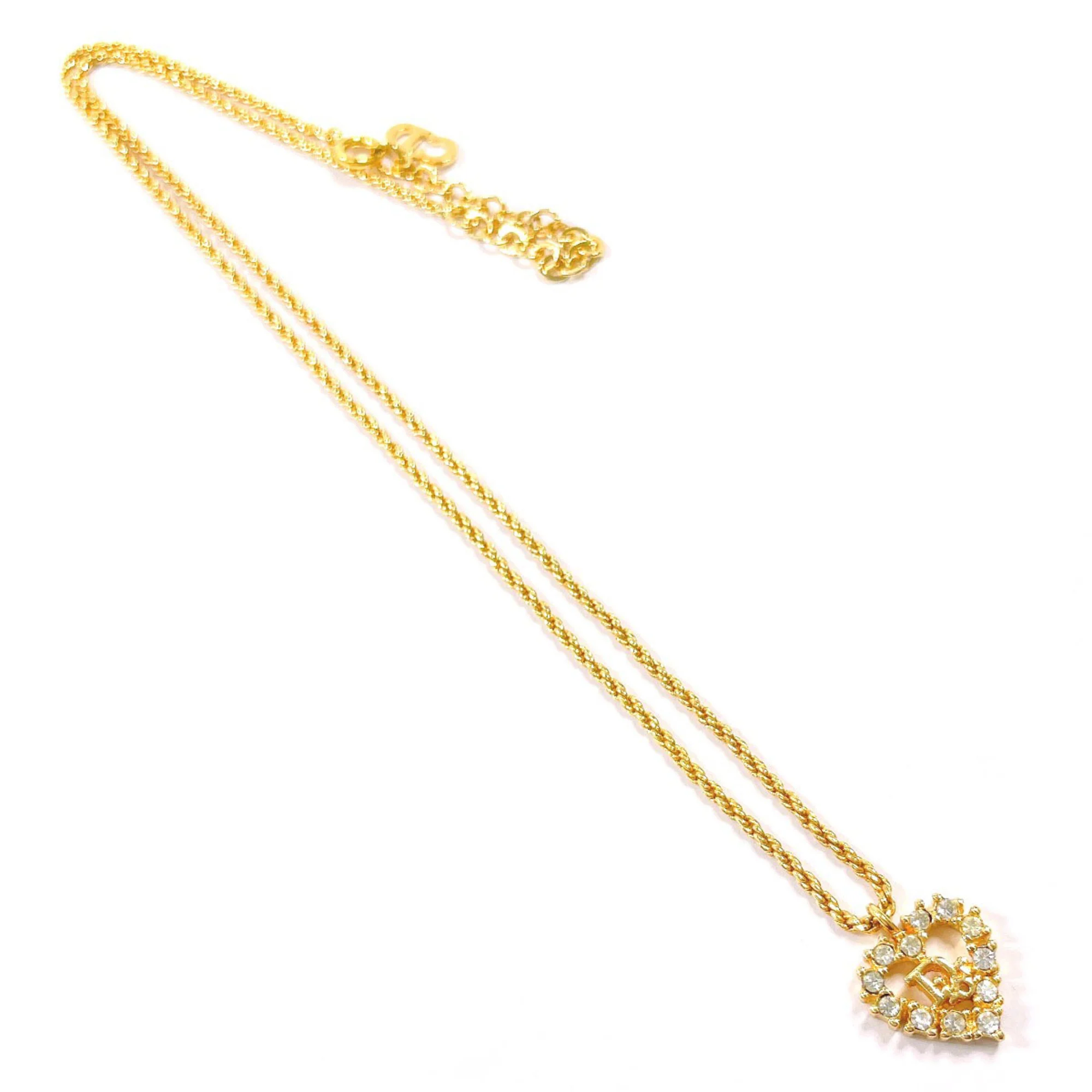 Vintage Pendant Necklace Metal and Rhinestone Gold - Image 2