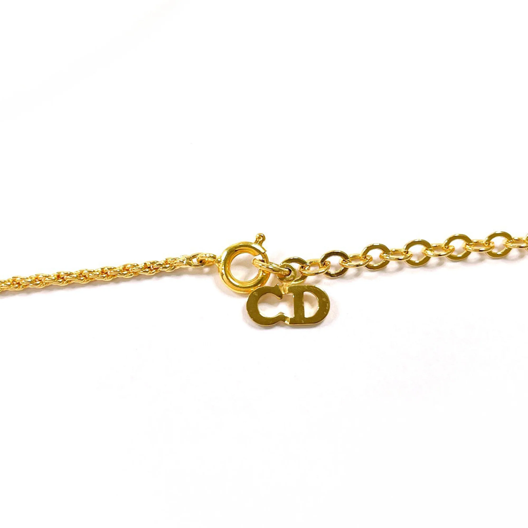 Vintage Pendant Necklace Metal and Rhinestone Gold - Image 3