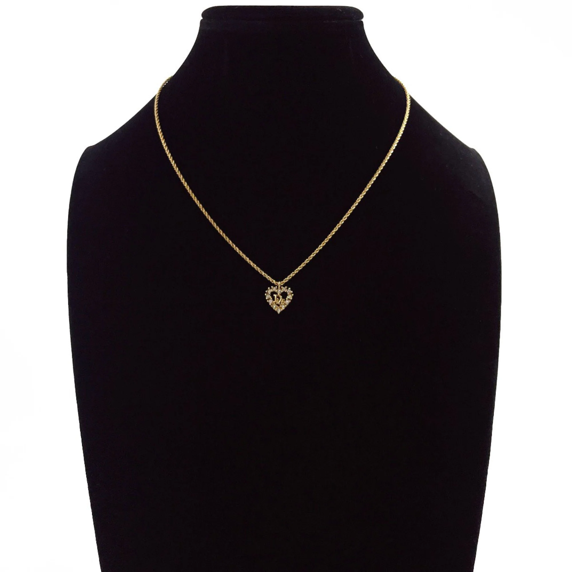 Vintage Pendant Necklace Metal and Rhinestone Gold - Image 6