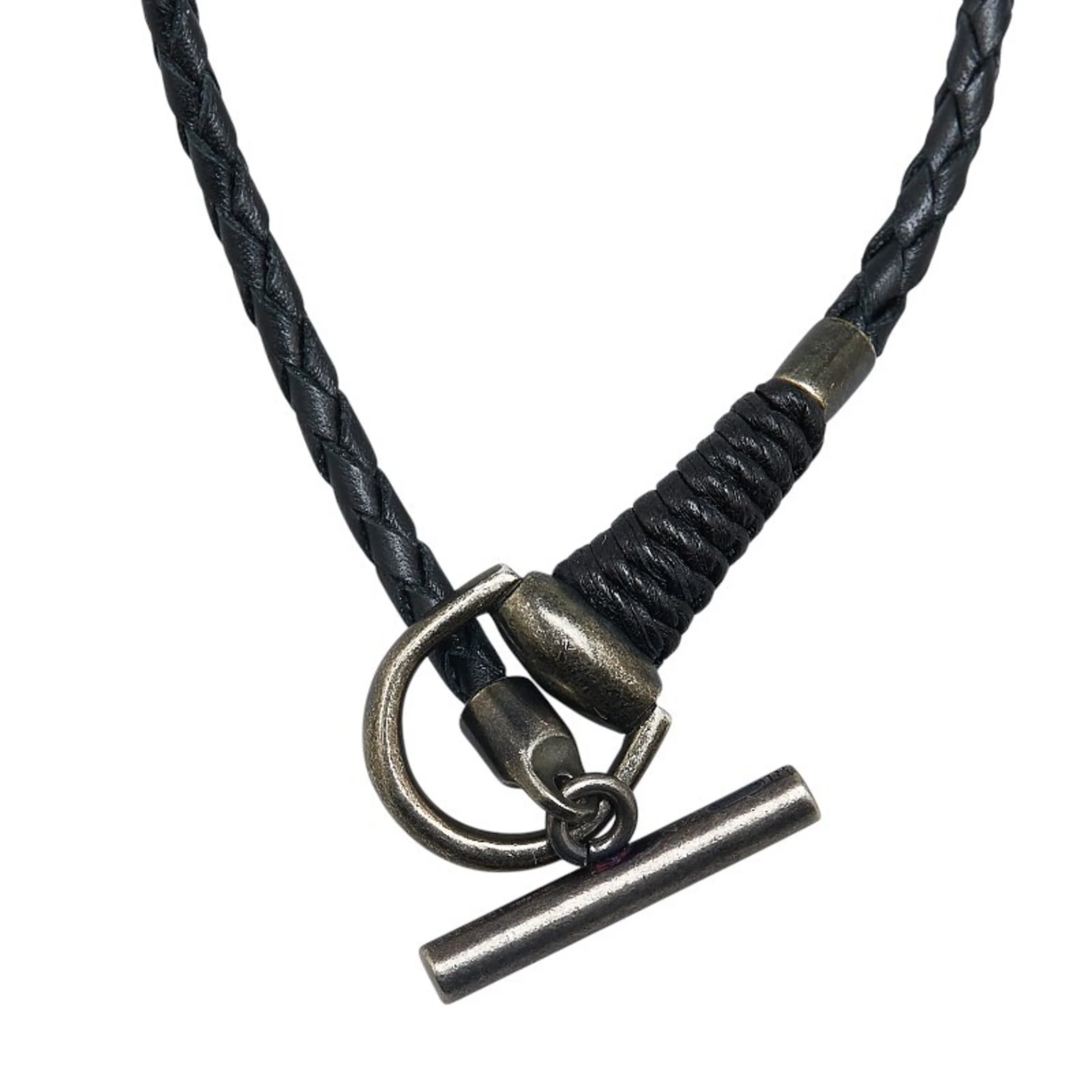Horsebit Necklace Leather and Sterling Silver Black - Image 2