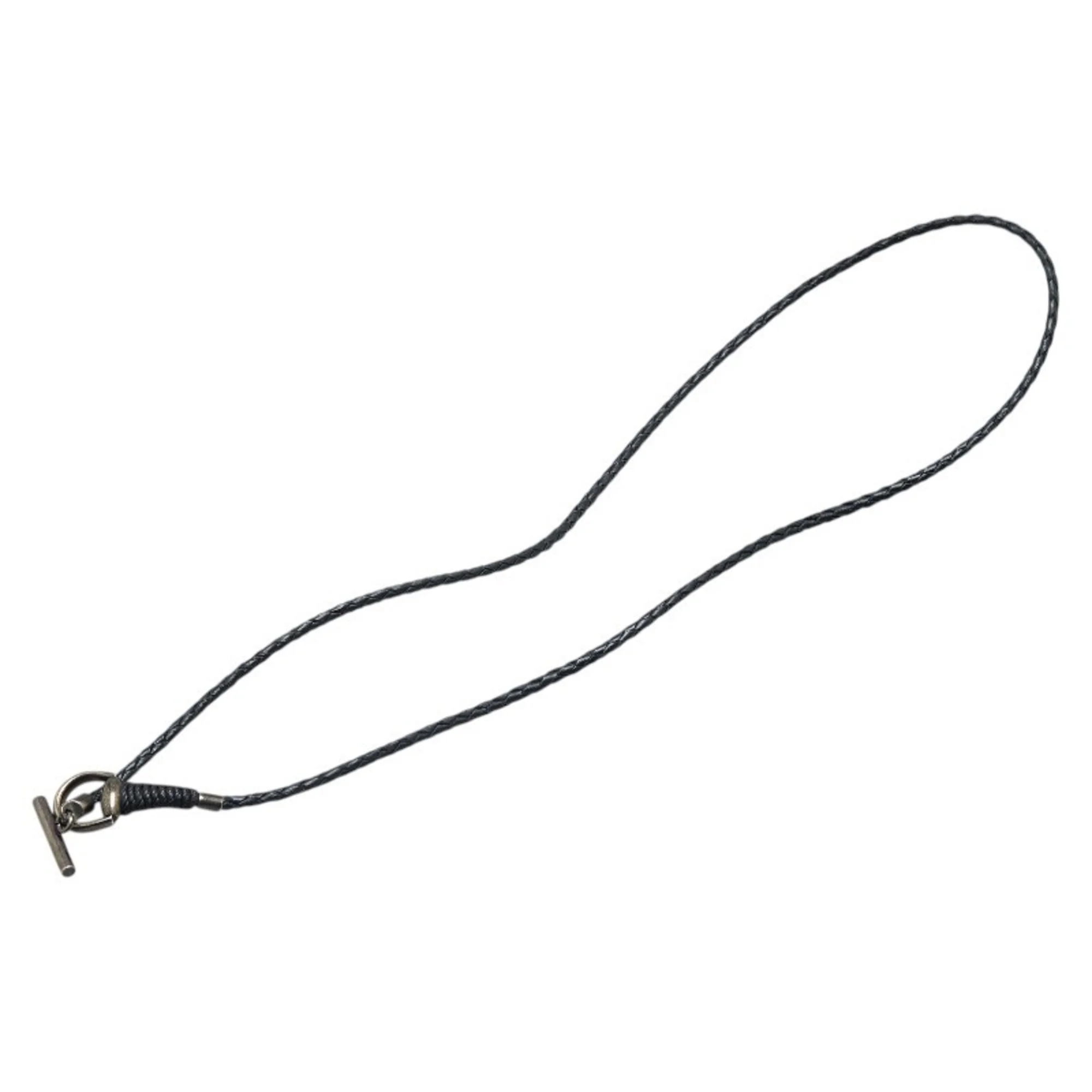 Horsebit Necklace Leather and Sterling Silver Black - Image 3