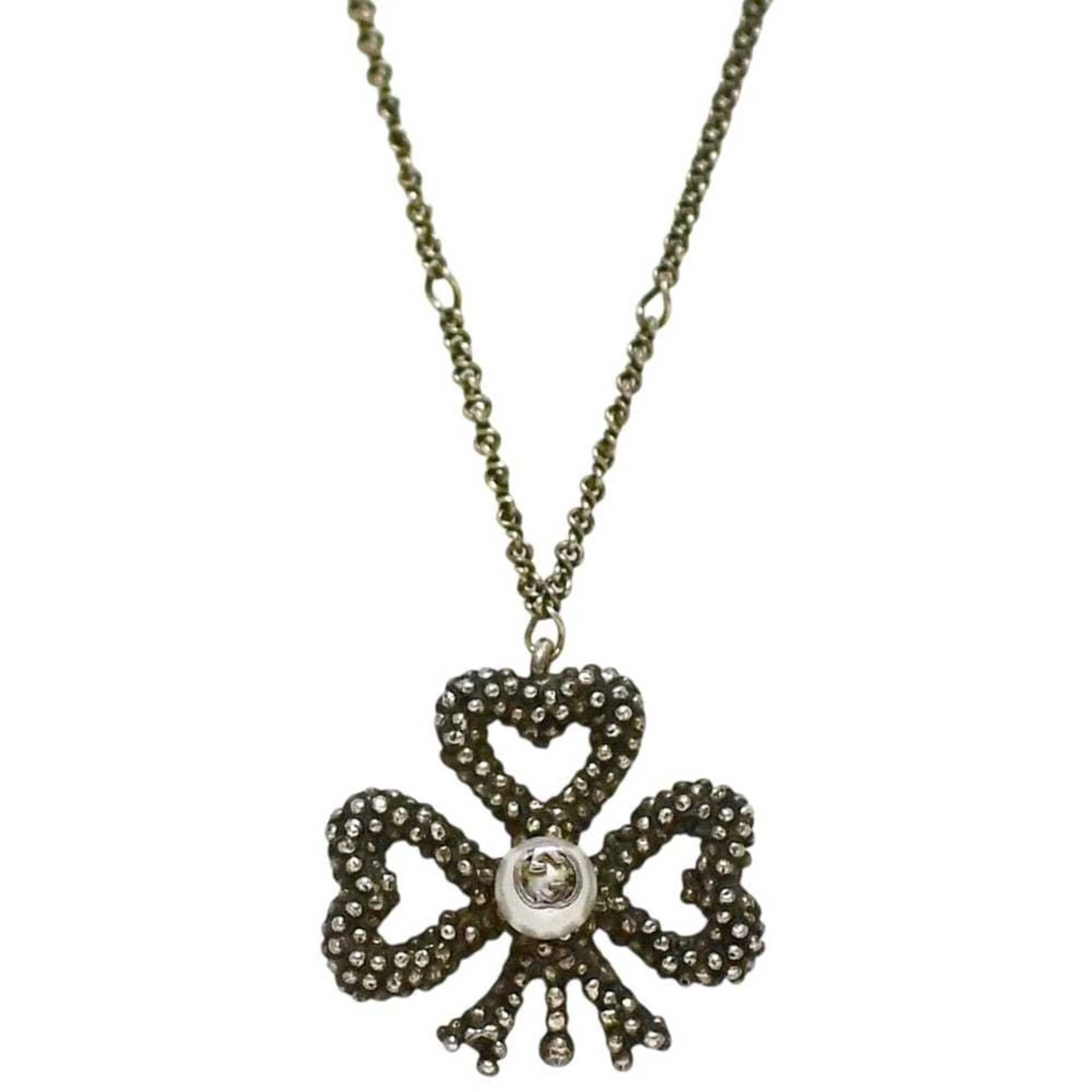 Interlocking Clover Pendant Necklace Sterling Silver with Faux Pearl - Image 2