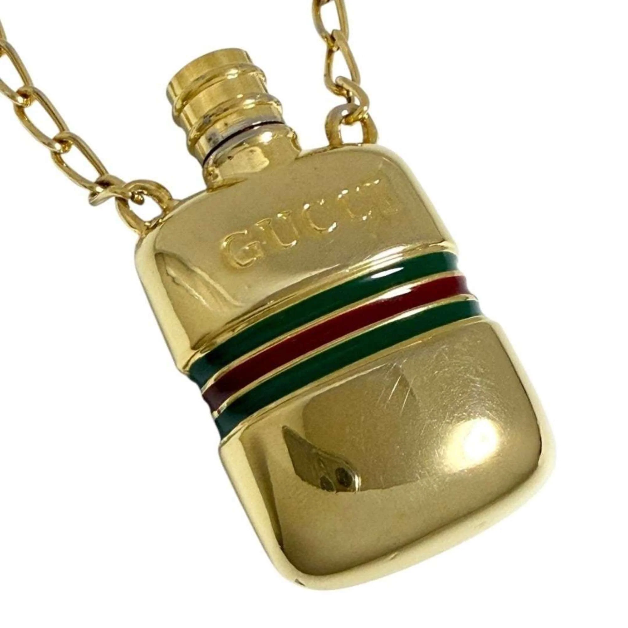 Vintage Pendant Necklace Gold Metal Perfume Bottle Design Vintage