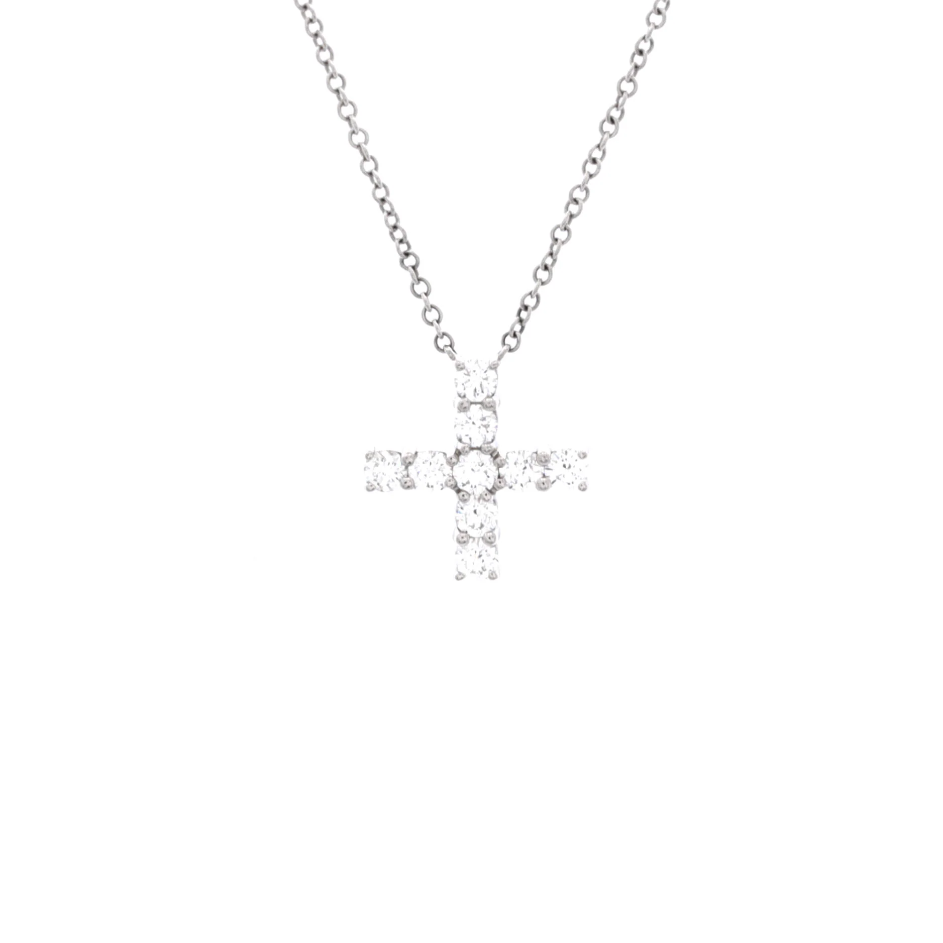 Cross Pendant Necklace Platinum with Diamonds Mini