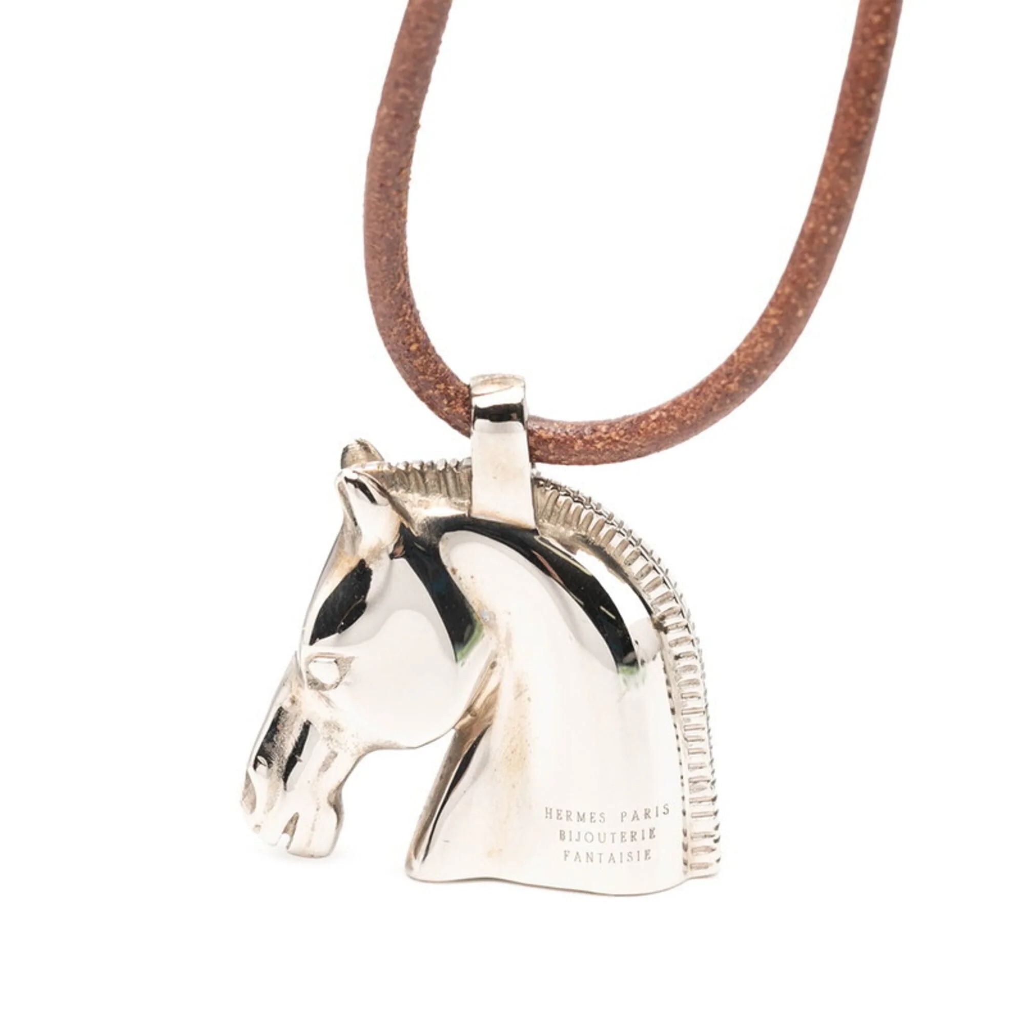 Cheval Horse Pendant Necklace Leather and Metal