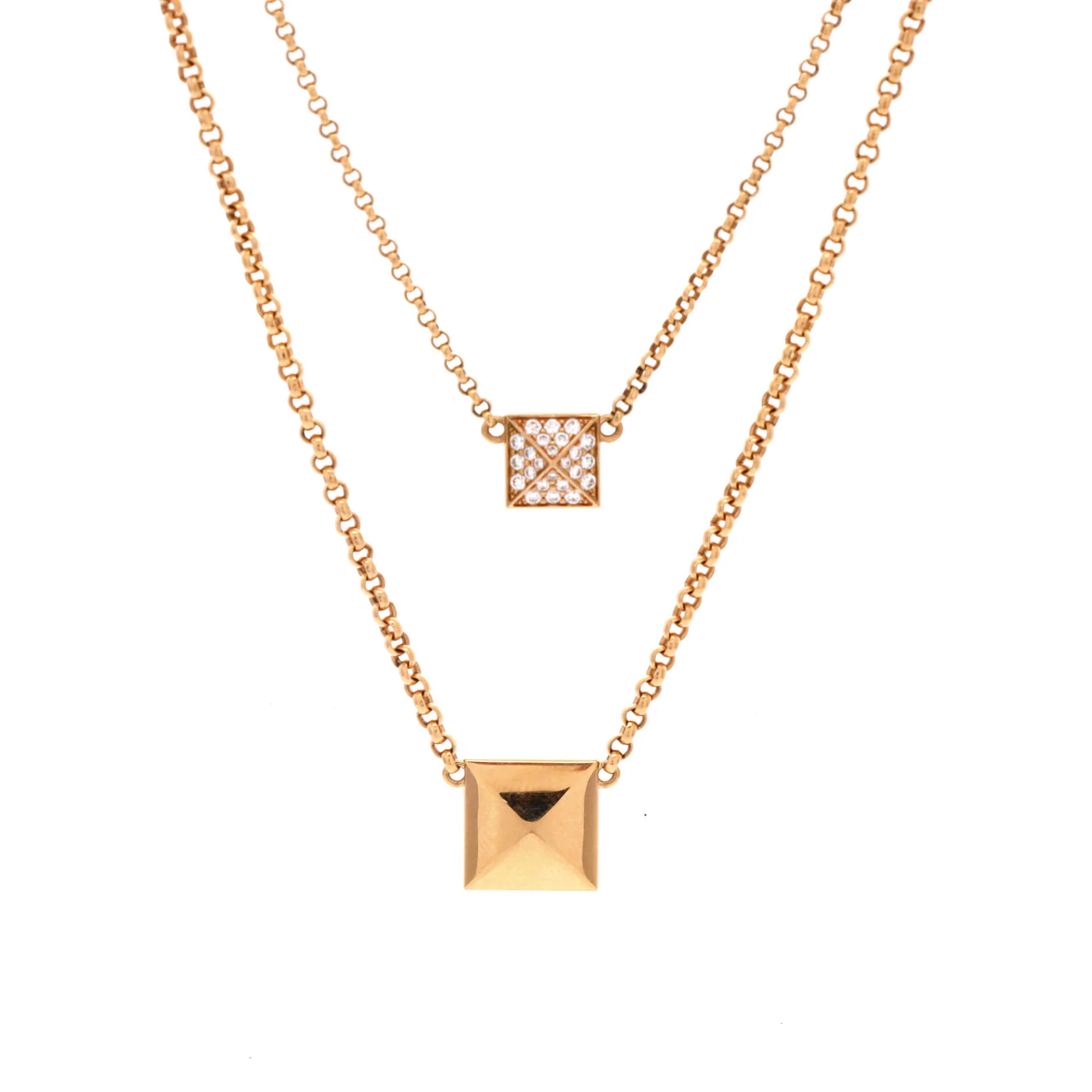 Clou d'H Double Pendant Necklace 18K Rose Gold with Diamonds